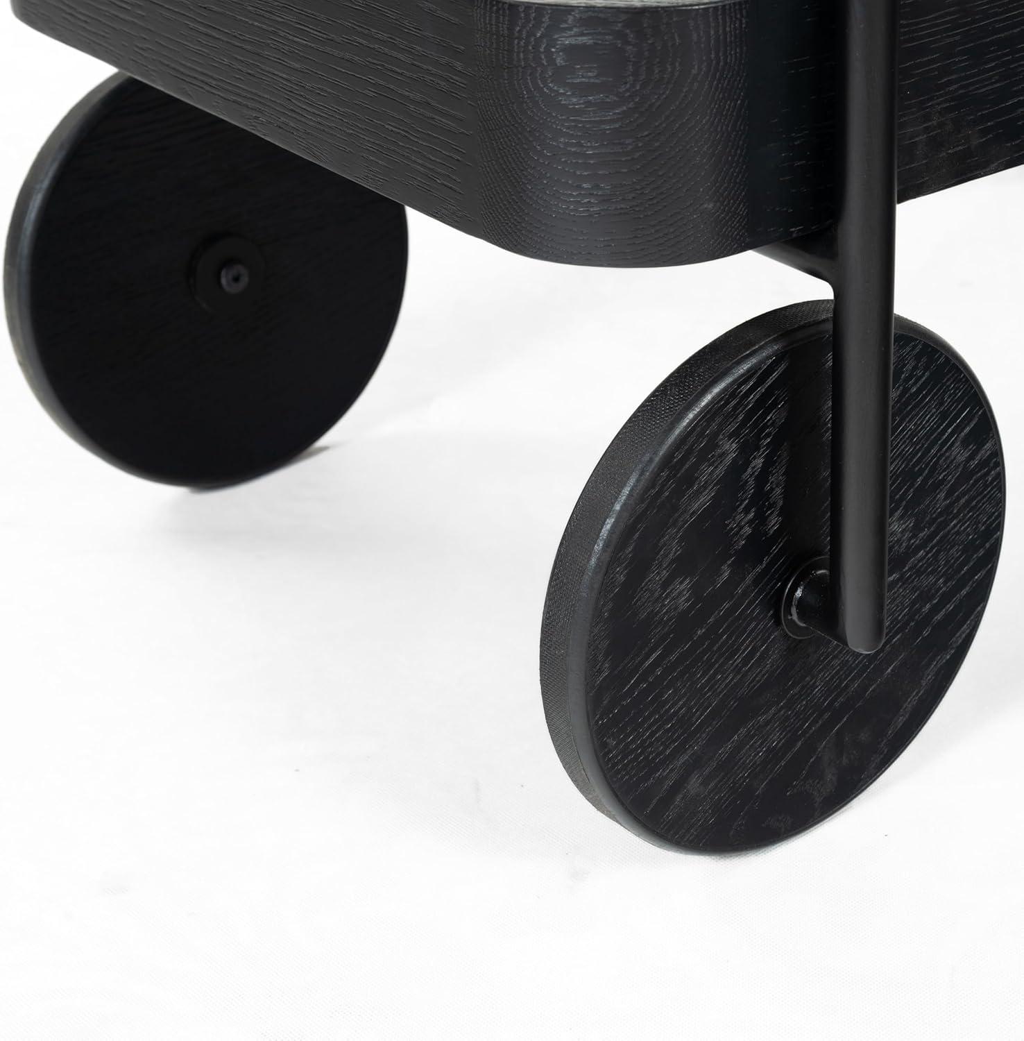 image:imageSAFAVIEH Couture Collection Malek Black 2Shelf Bar Cart with WheelsBlack