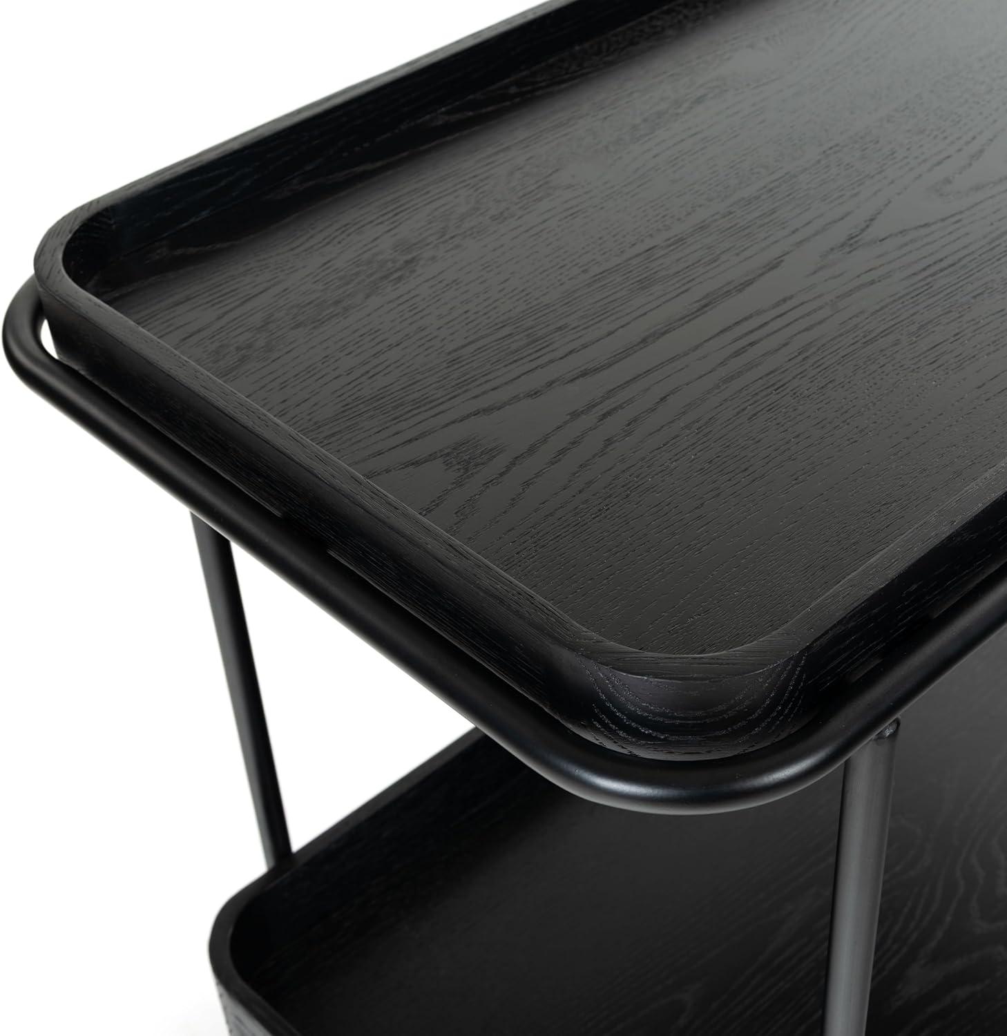 image:imageSAFAVIEH Couture Collection Malek Black 2Shelf Bar Cart with WheelsBlack