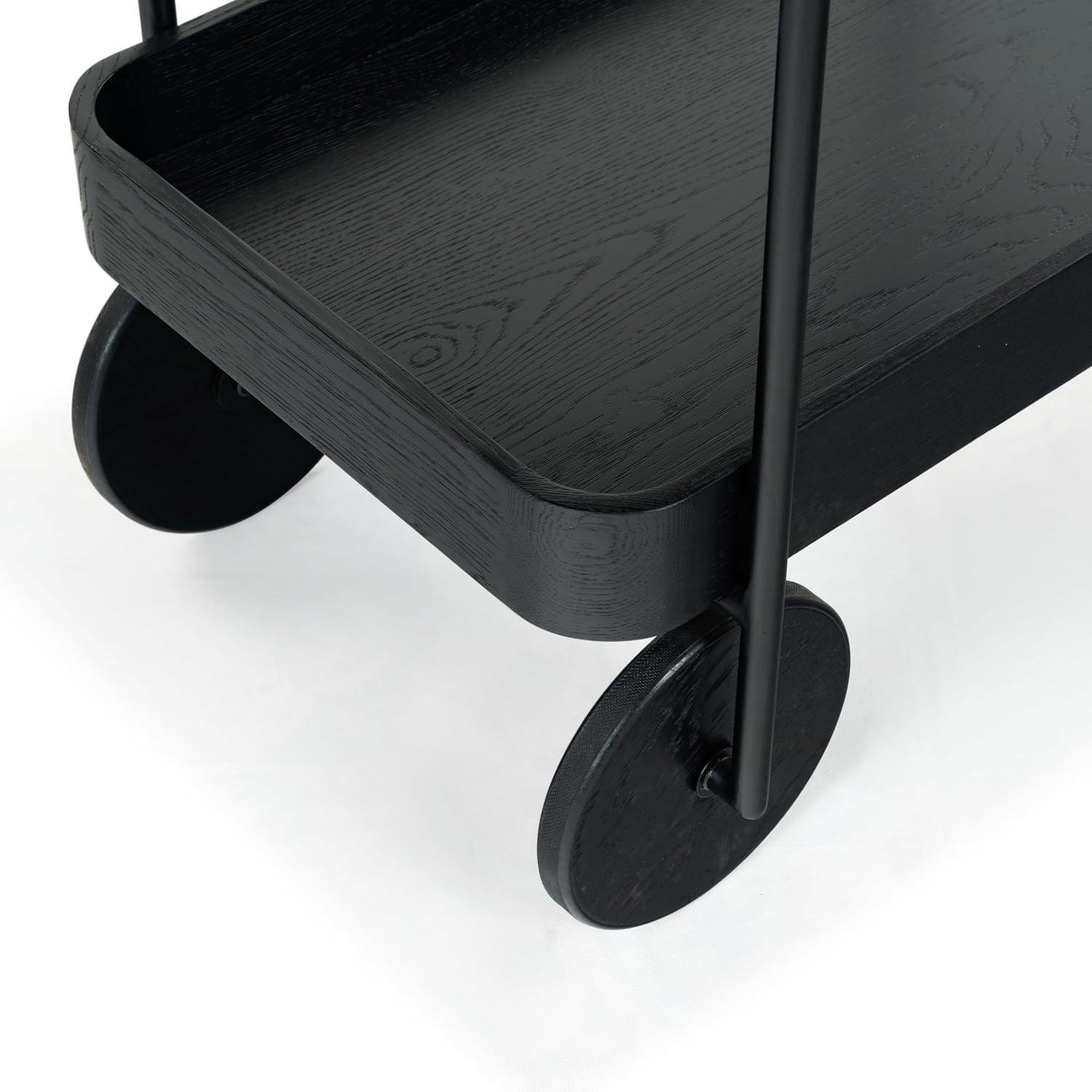 image:imageSAFAVIEH Couture Collection Malek Black 2Shelf Bar Cart with WheelsBlack
