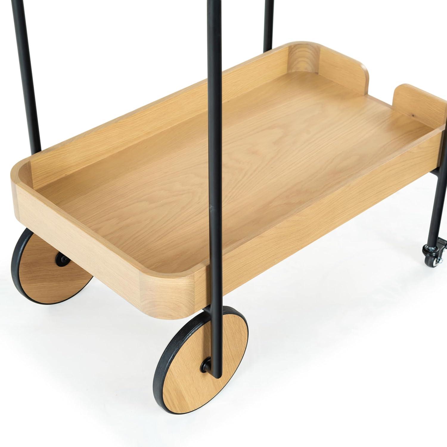 image:imageSAFAVIEH Couture Collection Malek Black 2Shelf Bar Cart with WheelsNaturalBlack