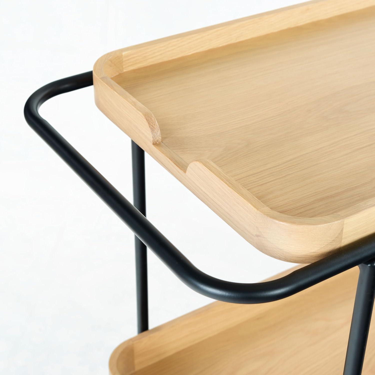 image:imageSAFAVIEH Couture Collection Malek Black 2Shelf Bar Cart with WheelsNaturalBlack