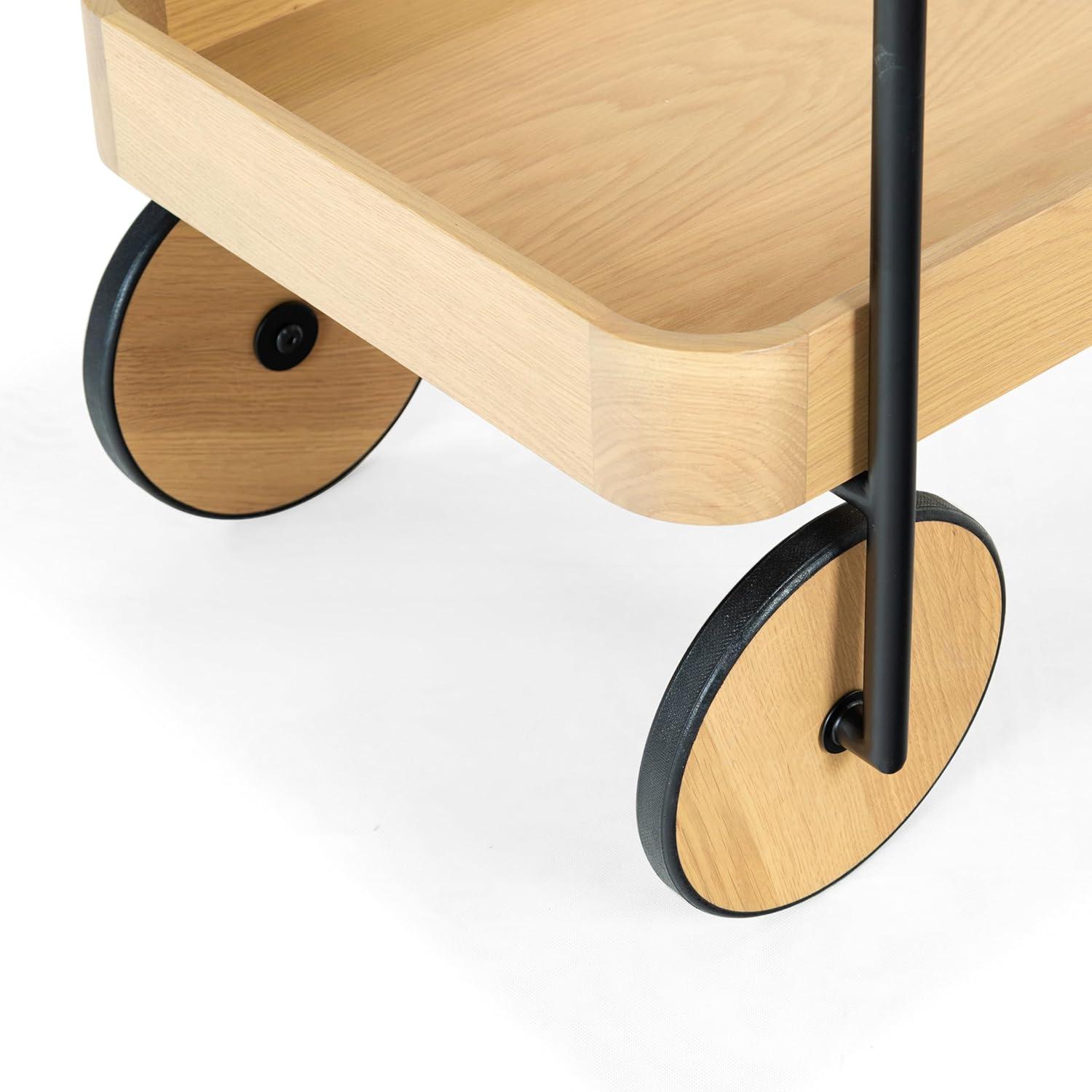 image:imageSAFAVIEH Couture Collection Malek Black 2Shelf Bar Cart with WheelsNaturalBlack