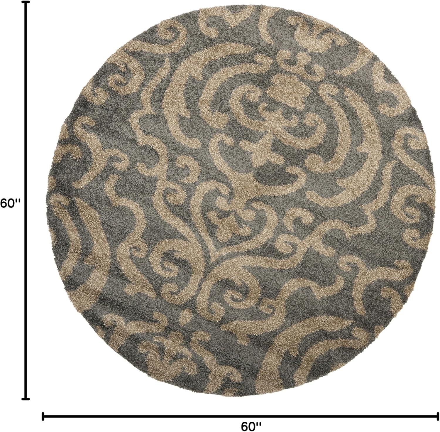 image:imageSAFAVIEH Florida Shag Collection Area Rug 53 x 76 Grey amp Beige Damask Design NonShedding amp Easy Care 12inch Thick Ideal for High Traffic Areas in Living Room Bedroom SG4628013GreyBeige