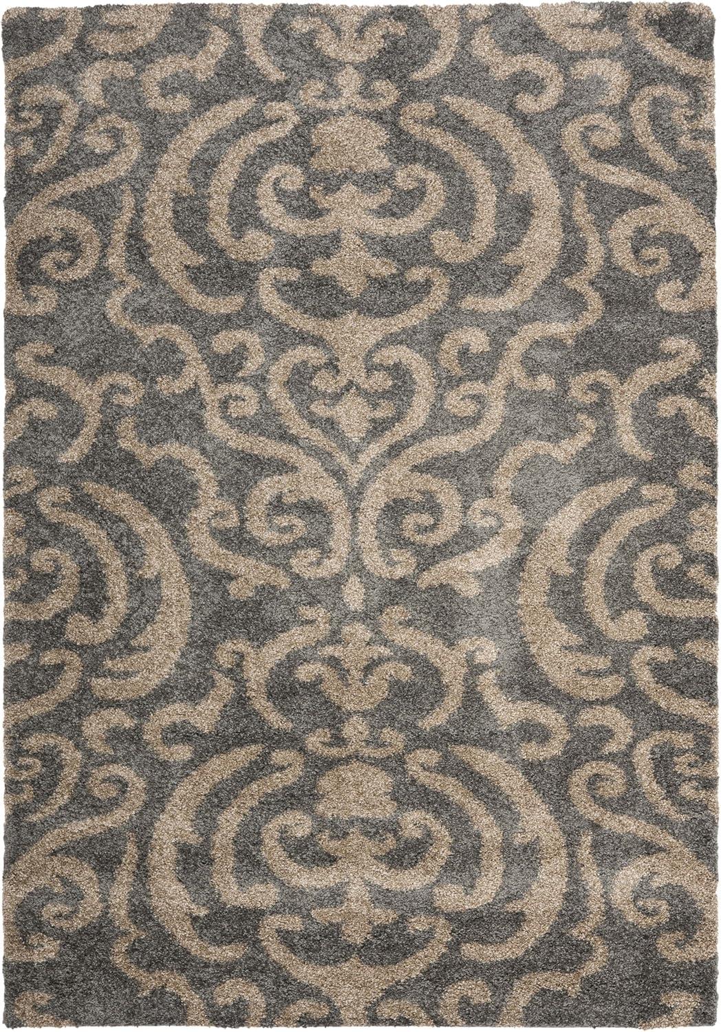 image:imageSAFAVIEH Florida Shag Collection Area Rug 53 x 76 Grey amp Beige Damask Design NonShedding amp Easy Care 12inch Thick Ideal for High Traffic Areas in Living Room Bedroom SG4628013GreyBeige