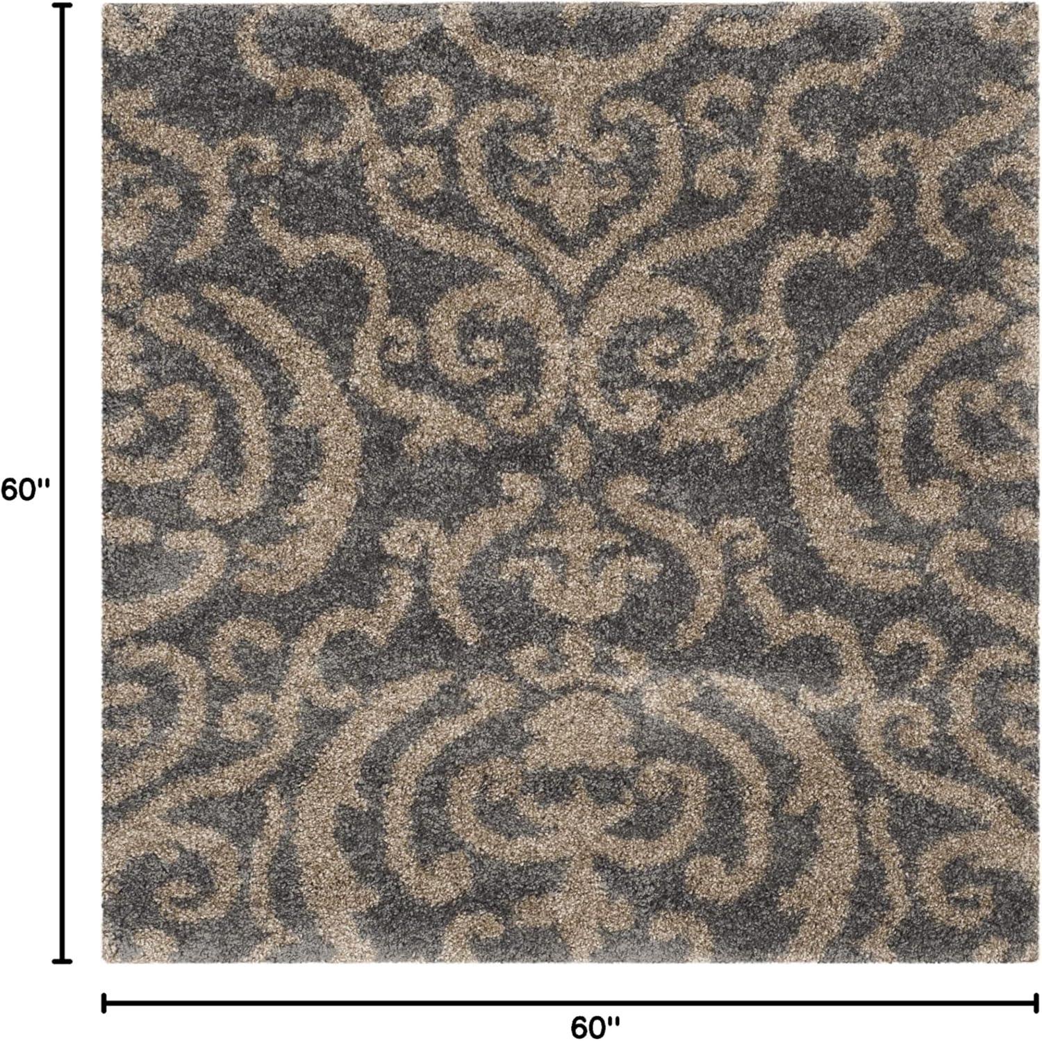 image:imageSAFAVIEH Florida Shag Collection Area Rug 53 x 76 Grey amp Beige Damask Design NonShedding amp Easy Care 12inch Thick Ideal for High Traffic Areas in Living Room Bedroom SG4628013GreyBeige