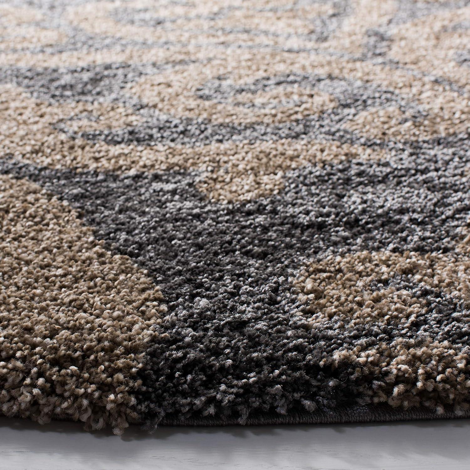 image:imageSAFAVIEH Florida Shag Collection Area Rug 53 x 76 Grey amp Beige Damask Design NonShedding amp Easy Care 12inch Thick Ideal for High Traffic Areas in Living Room Bedroom SG4628013GreyBeige