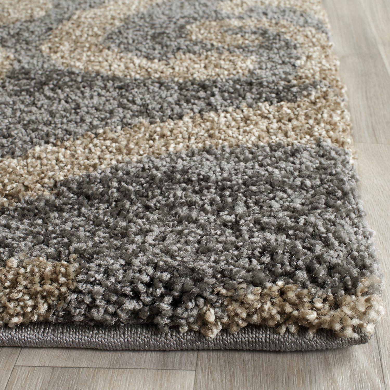 image:imageSAFAVIEH Florida Shag Collection Area Rug 53 x 76 Grey amp Beige Damask Design NonShedding amp Easy Care 12inch Thick Ideal for High Traffic Areas in Living Room Bedroom SG4628013GreyBeige