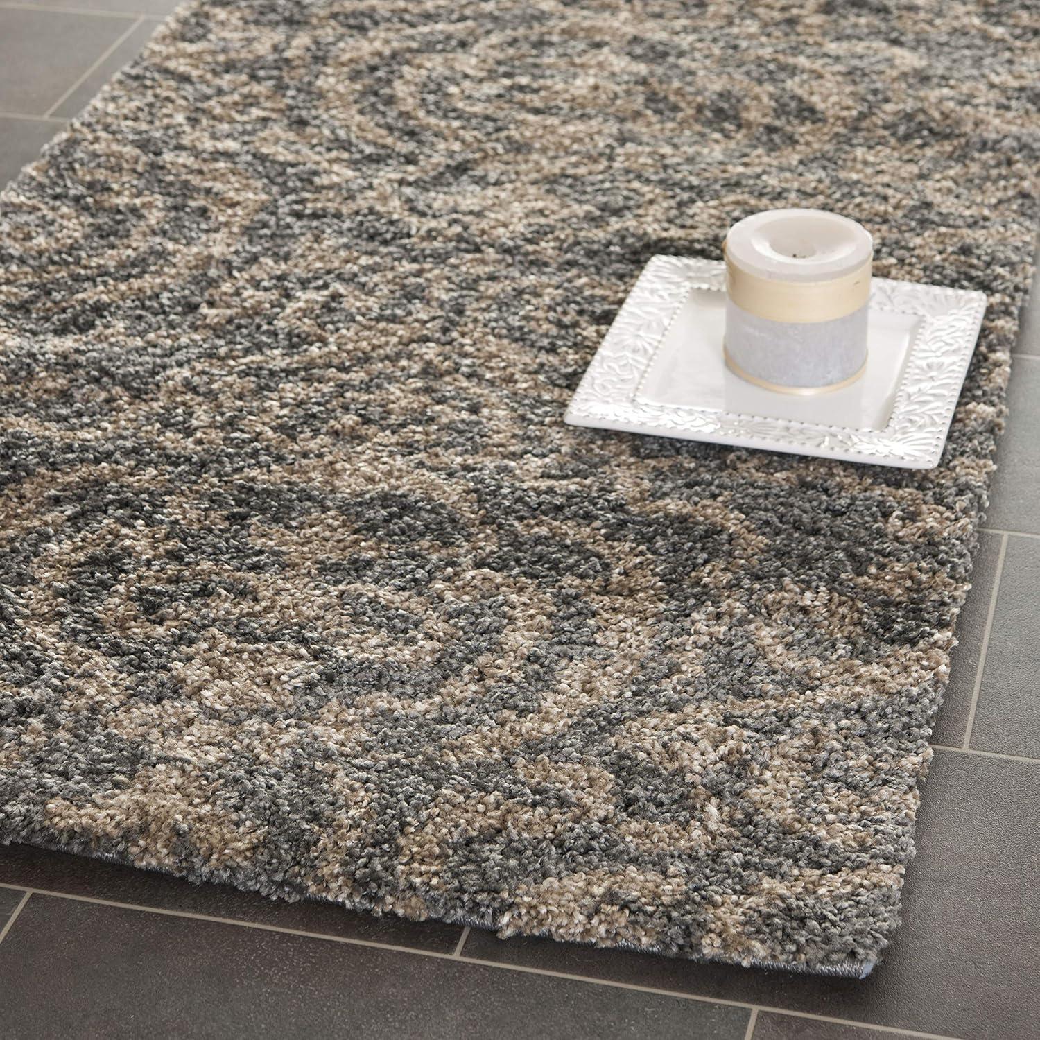 image:imageSAFAVIEH Florida Shag Collection Area Rug 53 x 76 Grey amp Beige Damask Design NonShedding amp Easy Care 12inch Thick Ideal for High Traffic Areas in Living Room Bedroom SG4628013GreyBeige