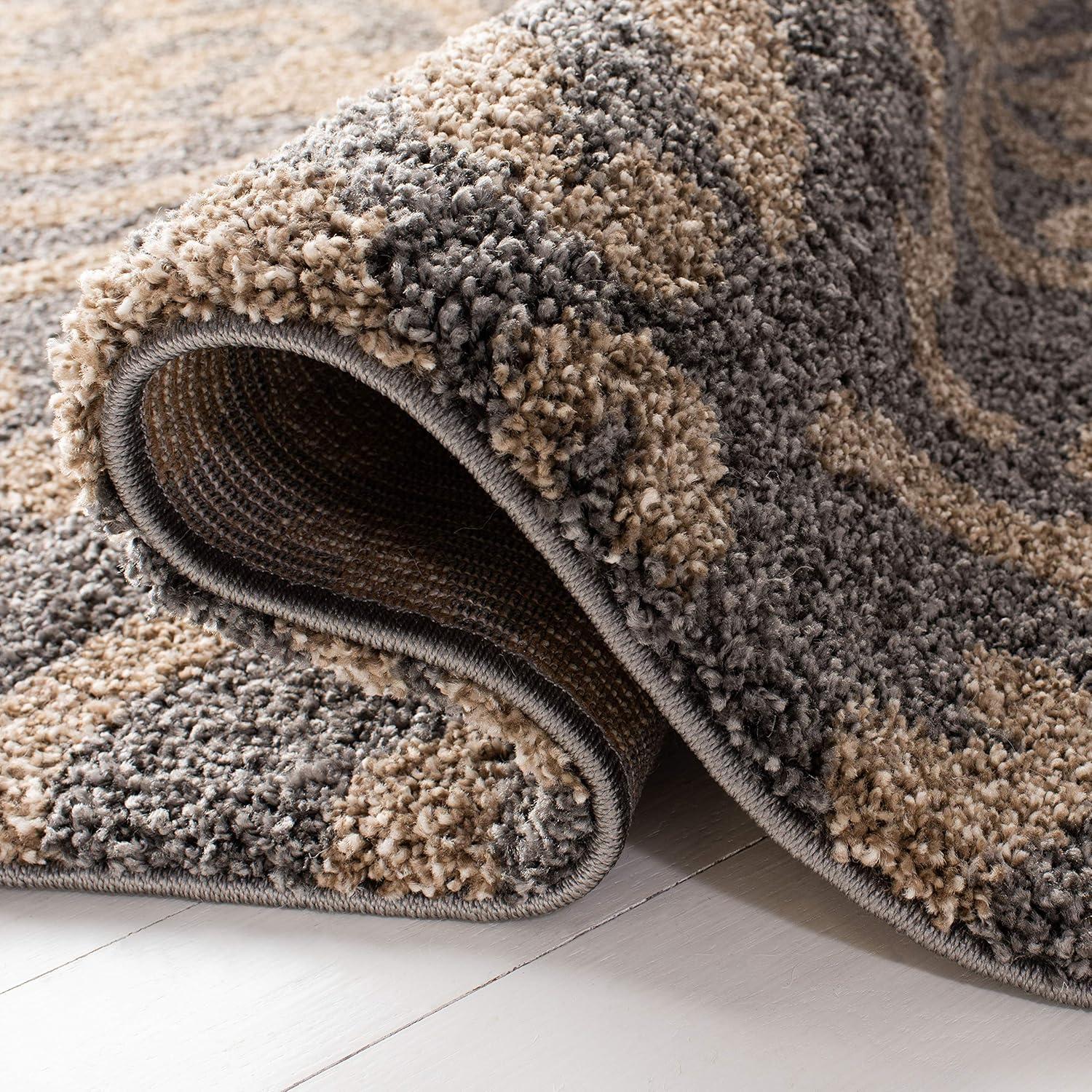 image:imageSAFAVIEH Florida Shag Collection Area Rug 53 x 76 Grey amp Beige Damask Design NonShedding amp Easy Care 12inch Thick Ideal for High Traffic Areas in Living Room Bedroom SG4628013GreyBeige
