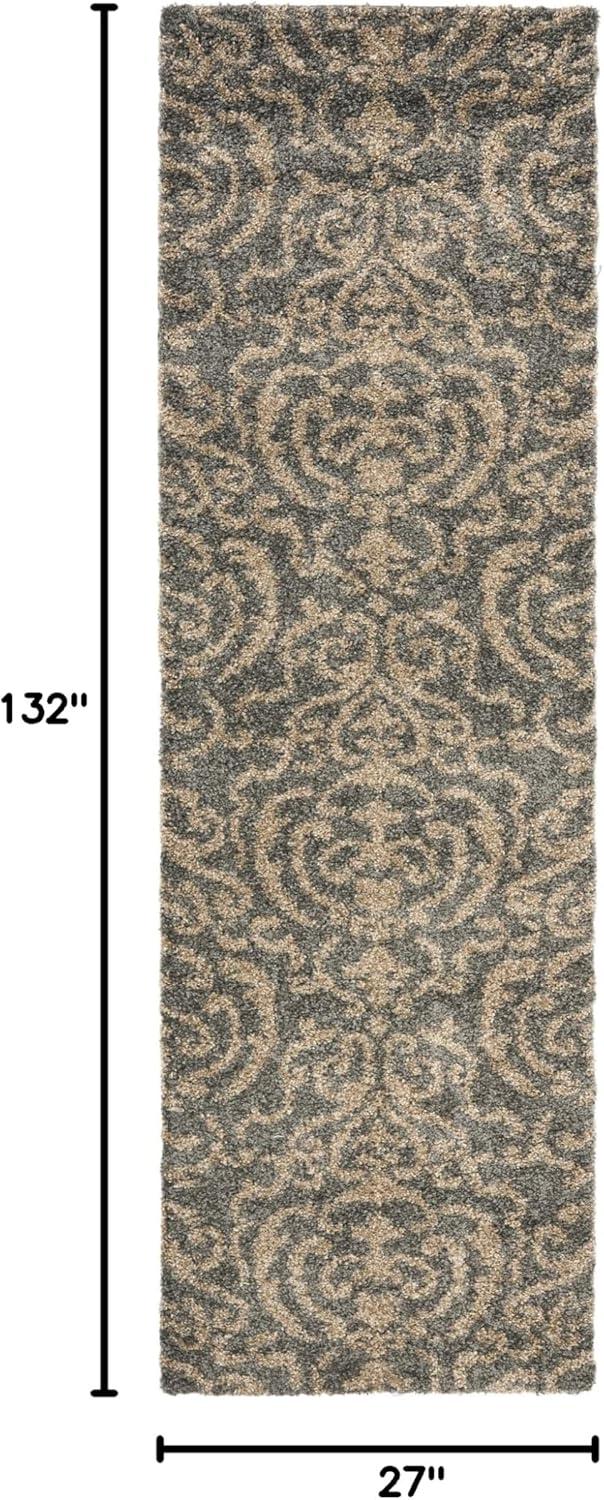 image:imageSAFAVIEH Florida Shag Collection Area Rug 53 x 76 Grey amp Beige Damask Design NonShedding amp Easy Care 12inch Thick Ideal for High Traffic Areas in Living Room Bedroom SG4628013GreyBeige