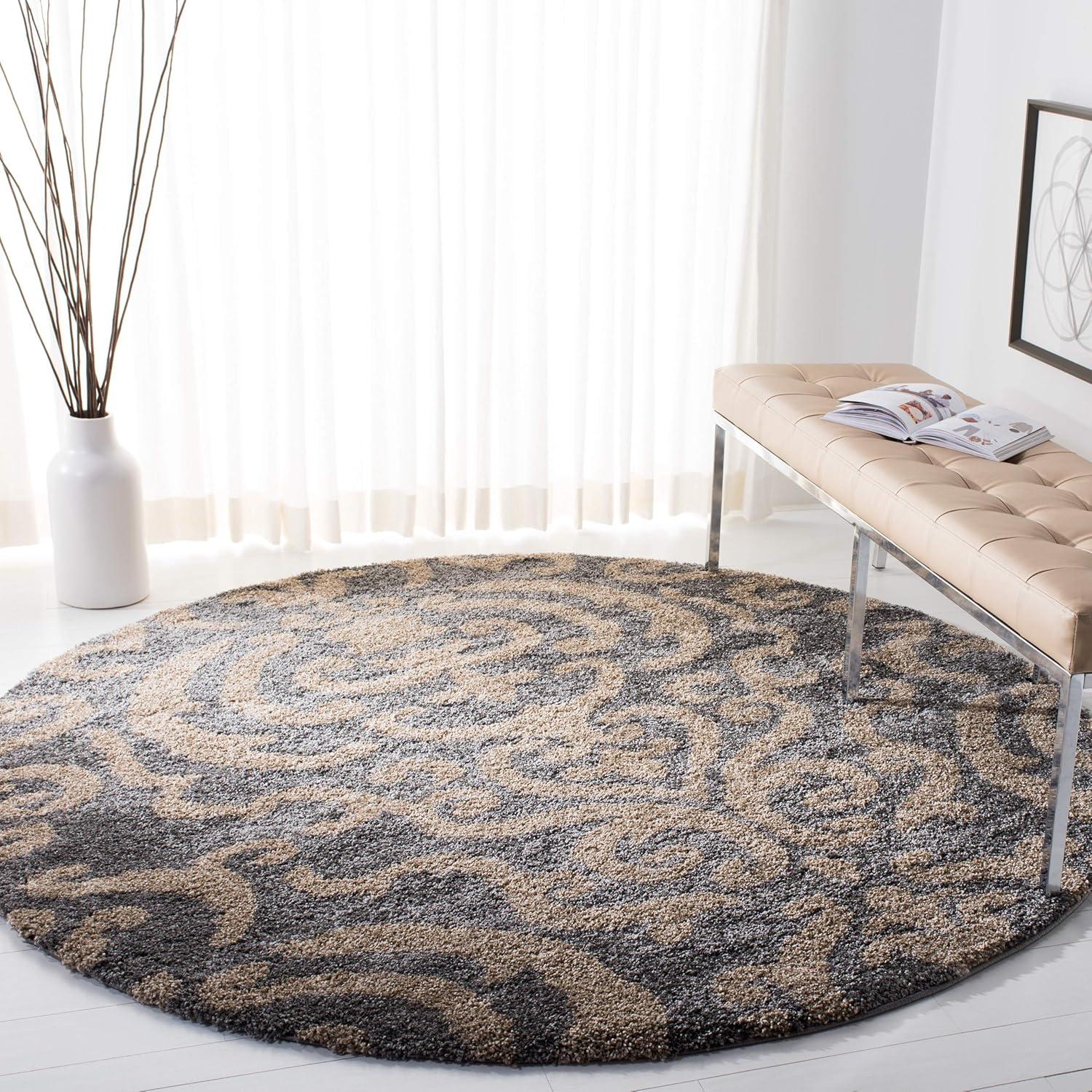 image:imageSAFAVIEH Florida Shag Collection Area Rug 53 x 76 Grey amp Beige Damask Design NonShedding amp Easy Care 12inch Thick Ideal for High Traffic Areas in Living Room Bedroom SG4628013GreyBeige