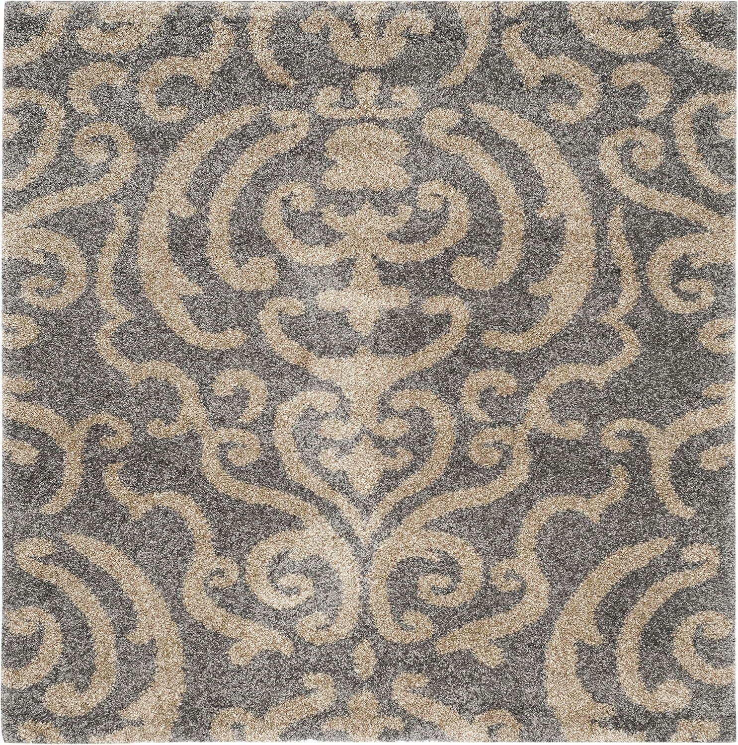 image:imageSAFAVIEH Florida Shag Collection Area Rug 53 x 76 Grey amp Beige Damask Design NonShedding amp Easy Care 12inch Thick Ideal for High Traffic Areas in Living Room Bedroom SG4628013GreyBeige