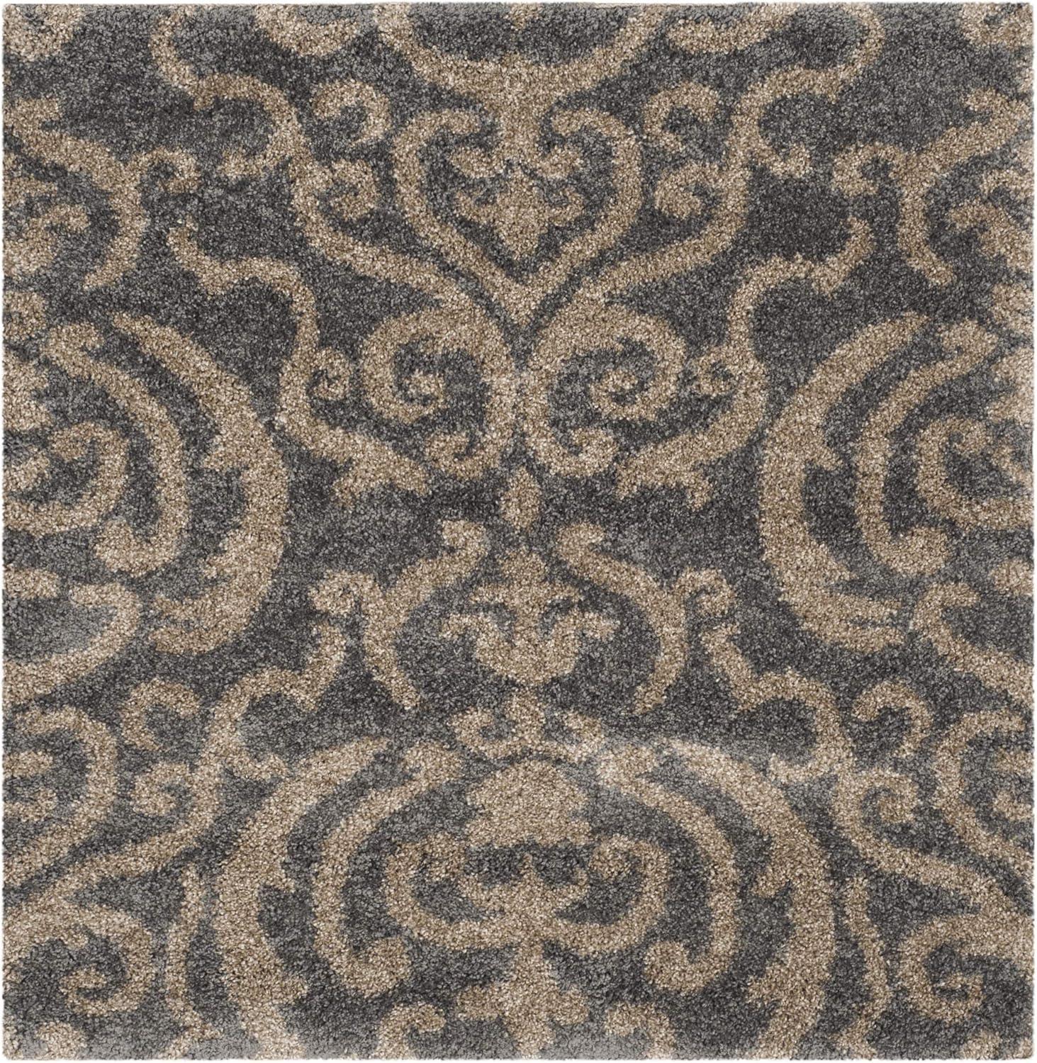 image:imageSAFAVIEH Florida Shag Collection Area Rug 53 x 76 Grey amp Beige Damask Design NonShedding amp Easy Care 12inch Thick Ideal for High Traffic Areas in Living Room Bedroom SG4628013GreyBeige