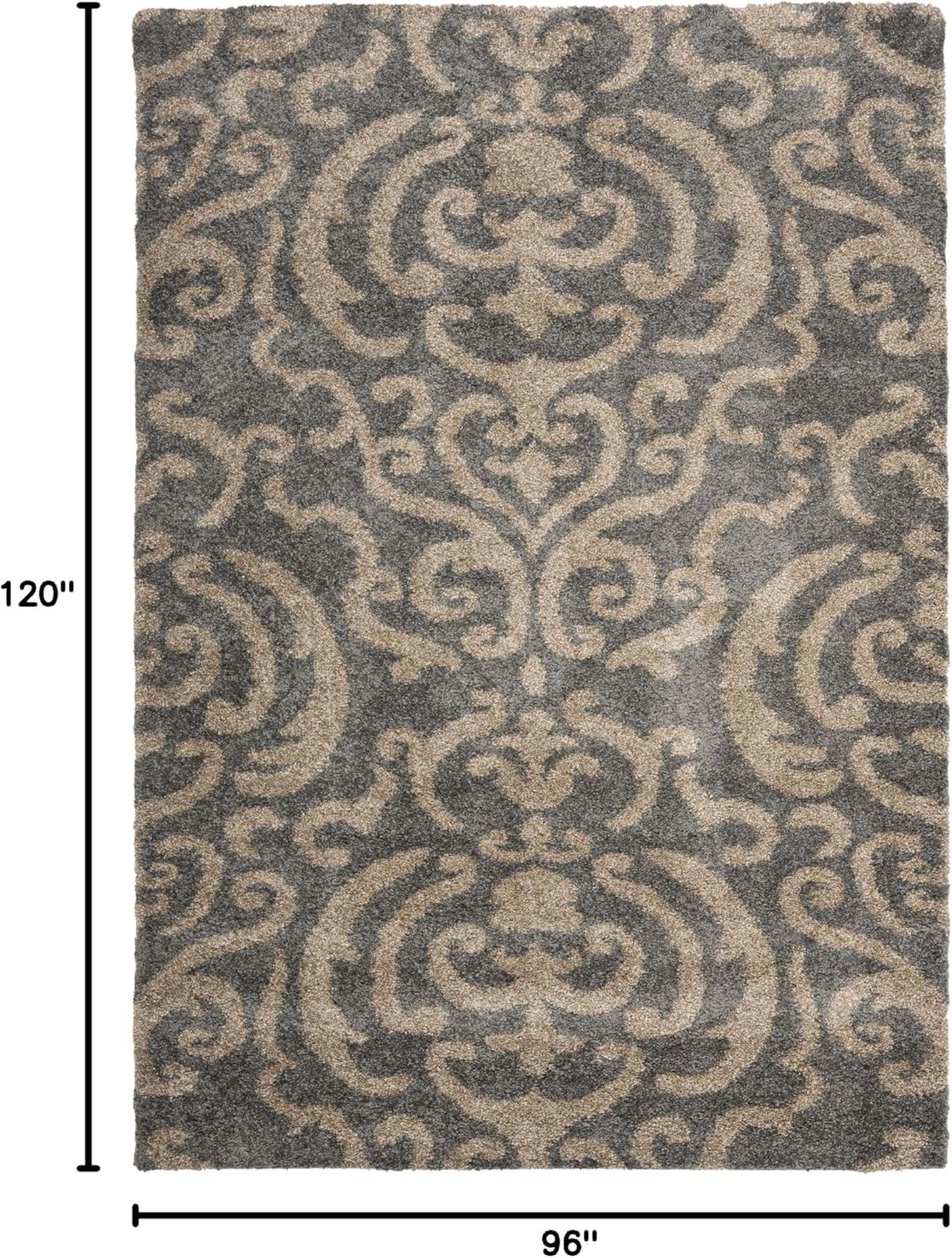 image:imageSAFAVIEH Florida Shag Collection Area Rug 53 x 76 Grey amp Beige Damask Design NonShedding amp Easy Care 12inch Thick Ideal for High Traffic Areas in Living Room Bedroom SG4628013GreyBeige