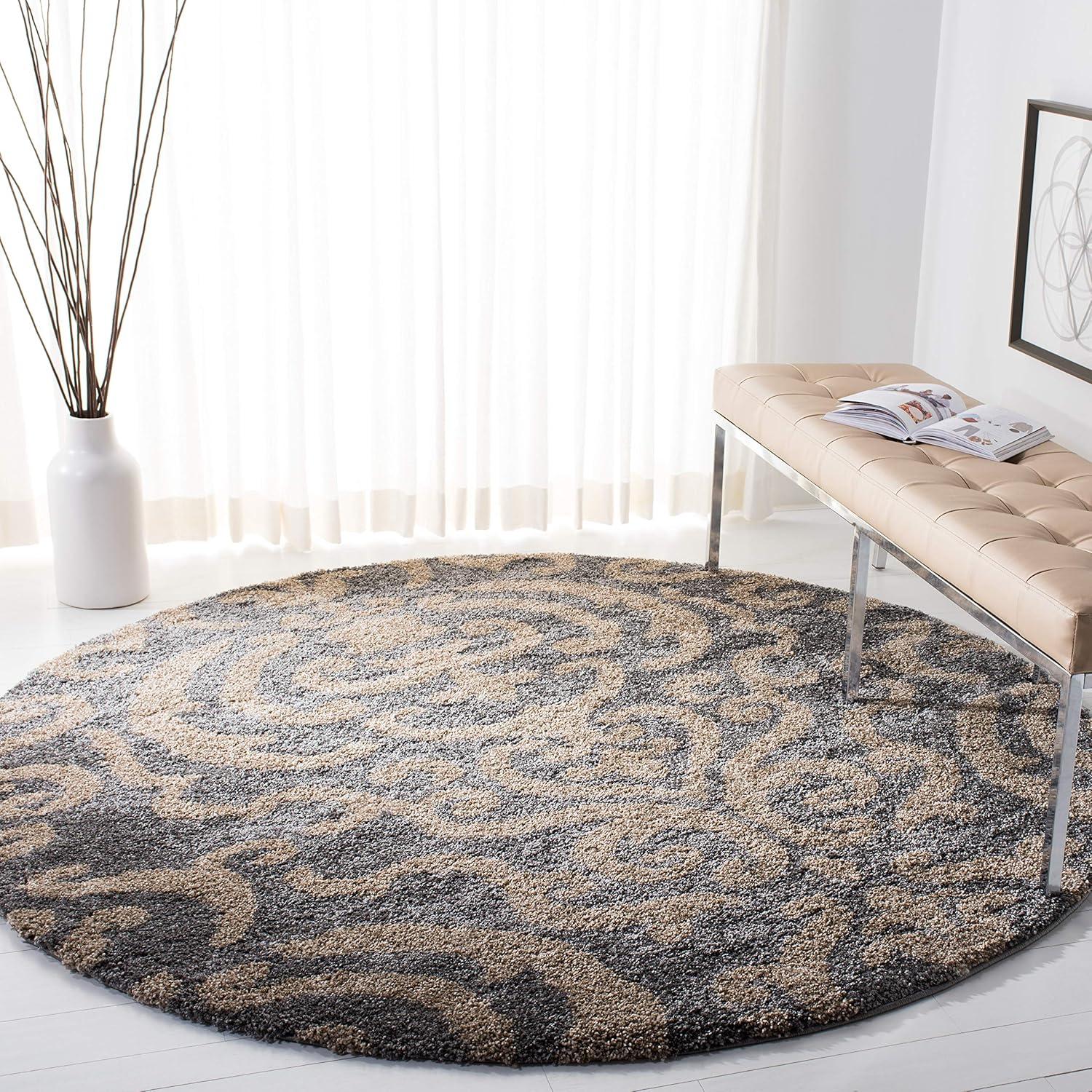 image:imageSAFAVIEH Florida Shag Collection Area Rug 53 x 76 Grey amp Beige Damask Design NonShedding amp Easy Care 12inch Thick Ideal for High Traffic Areas in Living Room Bedroom SG4628013GreyBeige