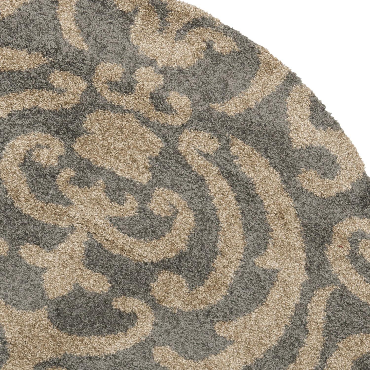 image:imageSAFAVIEH Florida Shag Collection Area Rug 53 x 76 Grey amp Beige Damask Design NonShedding amp Easy Care 12inch Thick Ideal for High Traffic Areas in Living Room Bedroom SG4628013GreyBeige