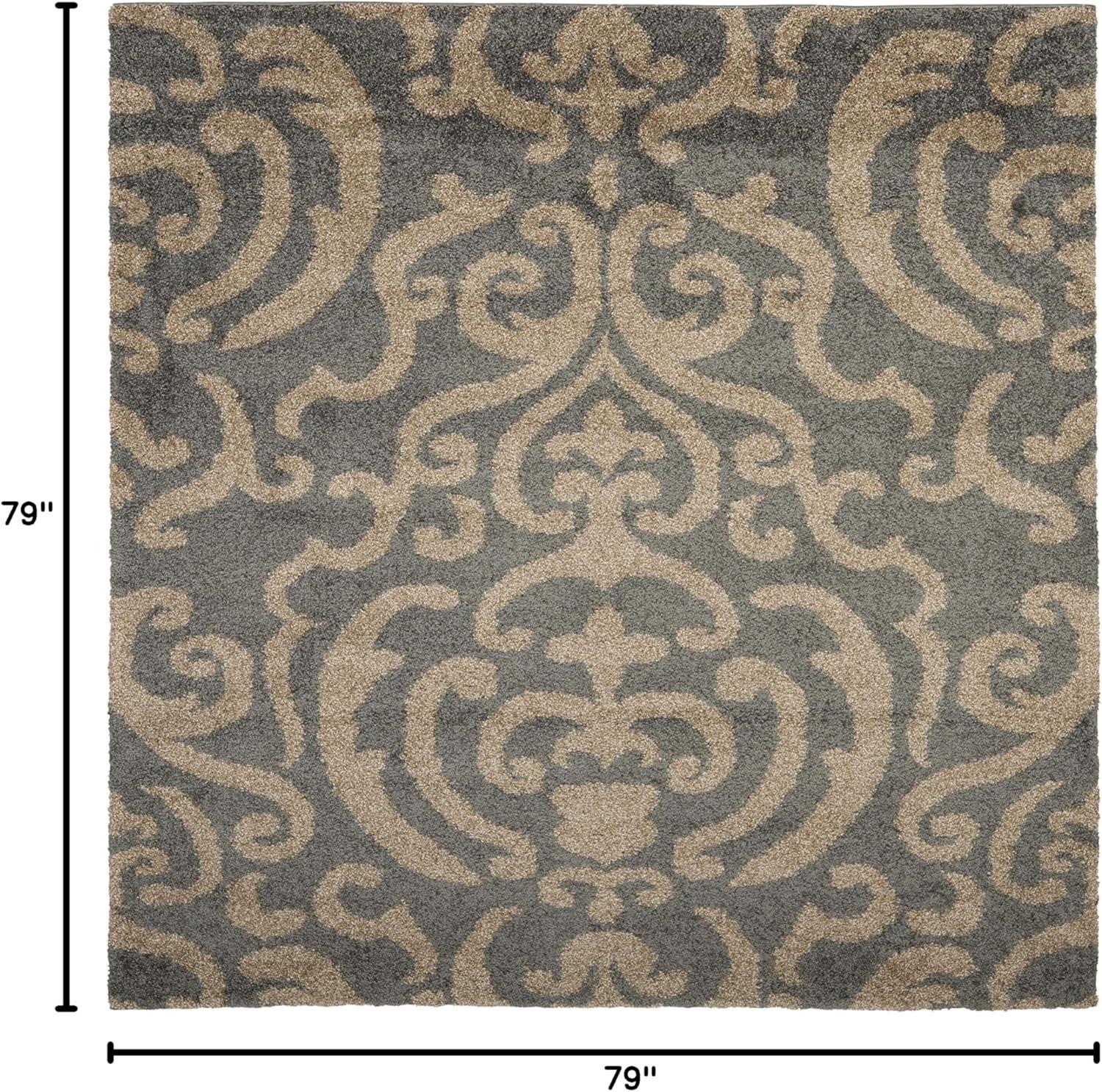 image:imageSAFAVIEH Florida Shag Collection Area Rug 53 x 76 Grey amp Beige Damask Design NonShedding amp Easy Care 12inch Thick Ideal for High Traffic Areas in Living Room Bedroom SG4628013GreyBeige