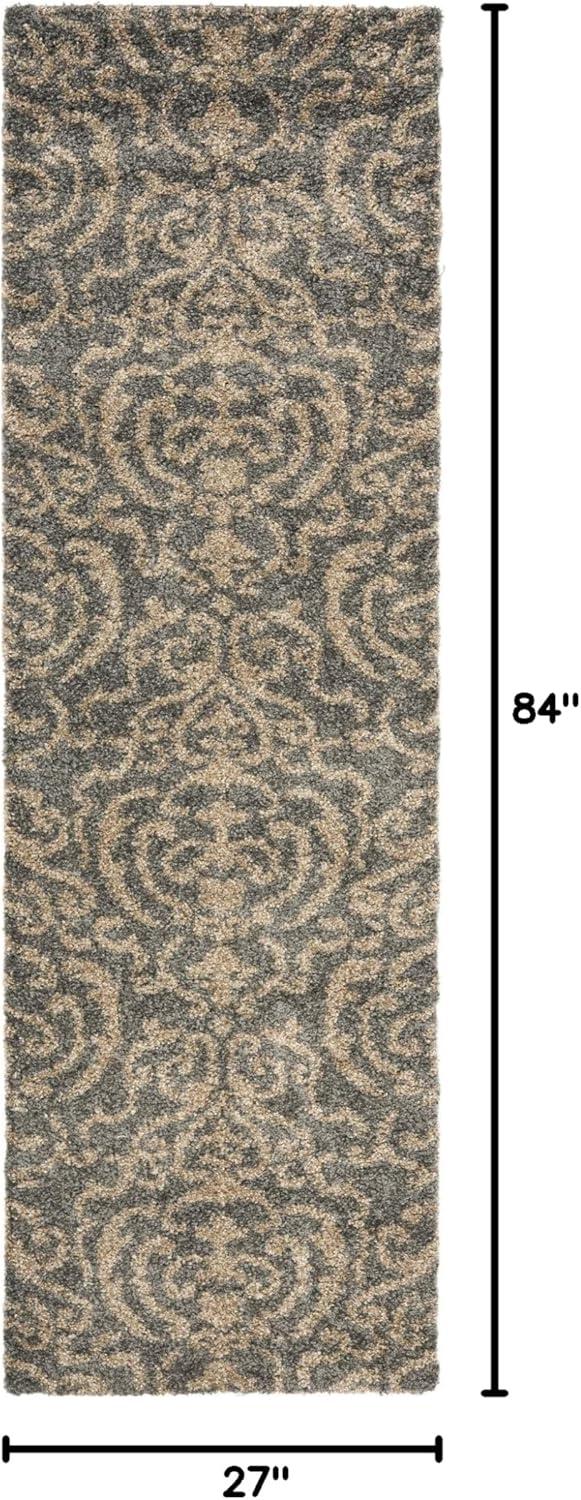 image:imageSAFAVIEH Florida Shag Collection Area Rug 53 x 76 Grey amp Beige Damask Design NonShedding amp Easy Care 12inch Thick Ideal for High Traffic Areas in Living Room Bedroom SG4628013GreyBeige