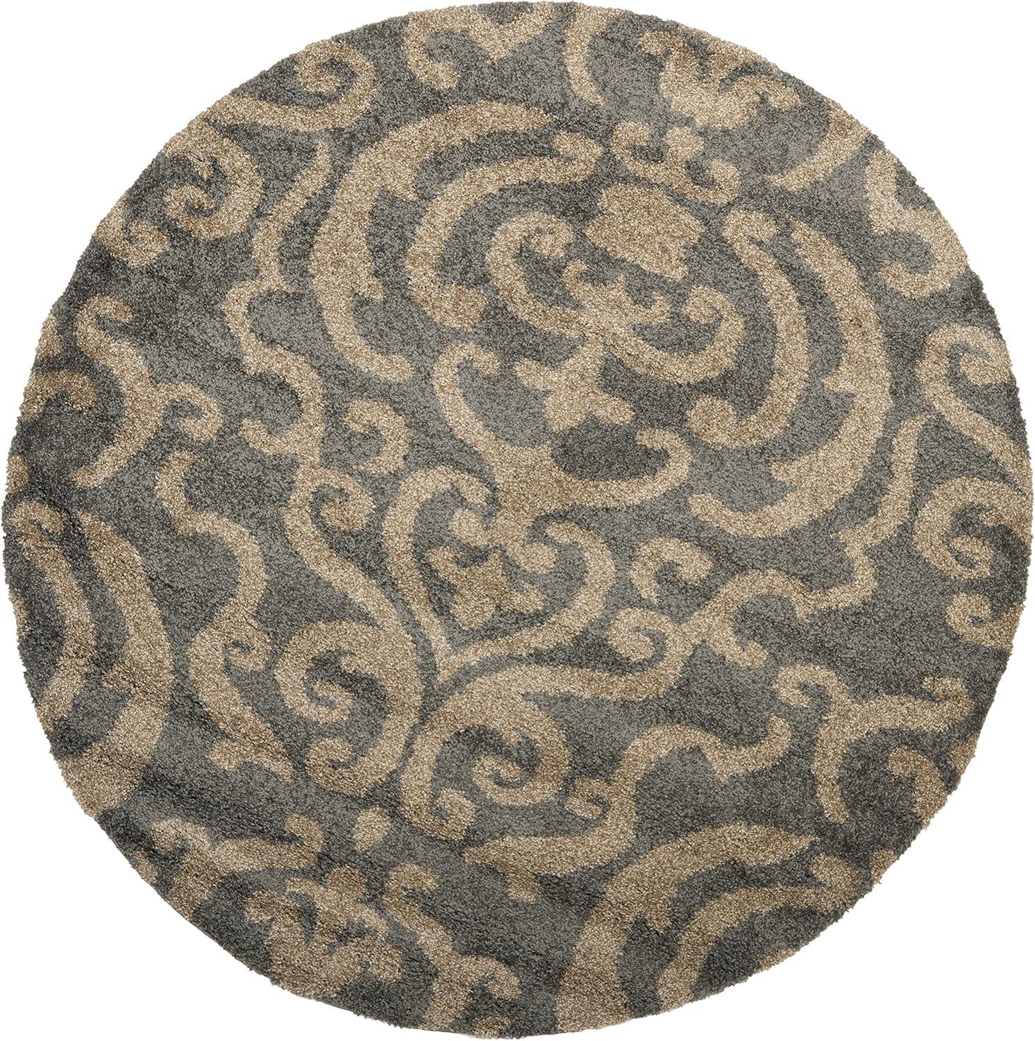 image:imageSAFAVIEH Florida Shag Collection Area Rug 53 x 76 Grey amp Beige Damask Design NonShedding amp Easy Care 12inch Thick Ideal for High Traffic Areas in Living Room Bedroom SG4628013GreyBeige