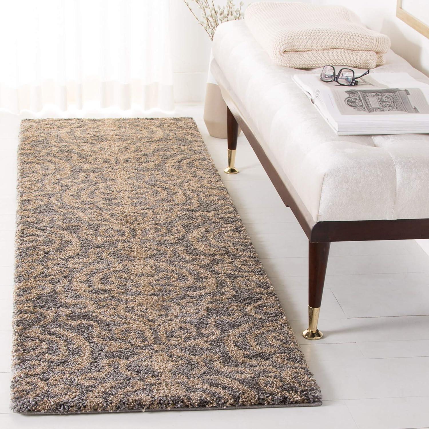 image:imageSAFAVIEH Florida Shag Collection Area Rug 53 x 76 Grey amp Beige Damask Design NonShedding amp Easy Care 12inch Thick Ideal for High Traffic Areas in Living Room Bedroom SG4628013GreyBeige