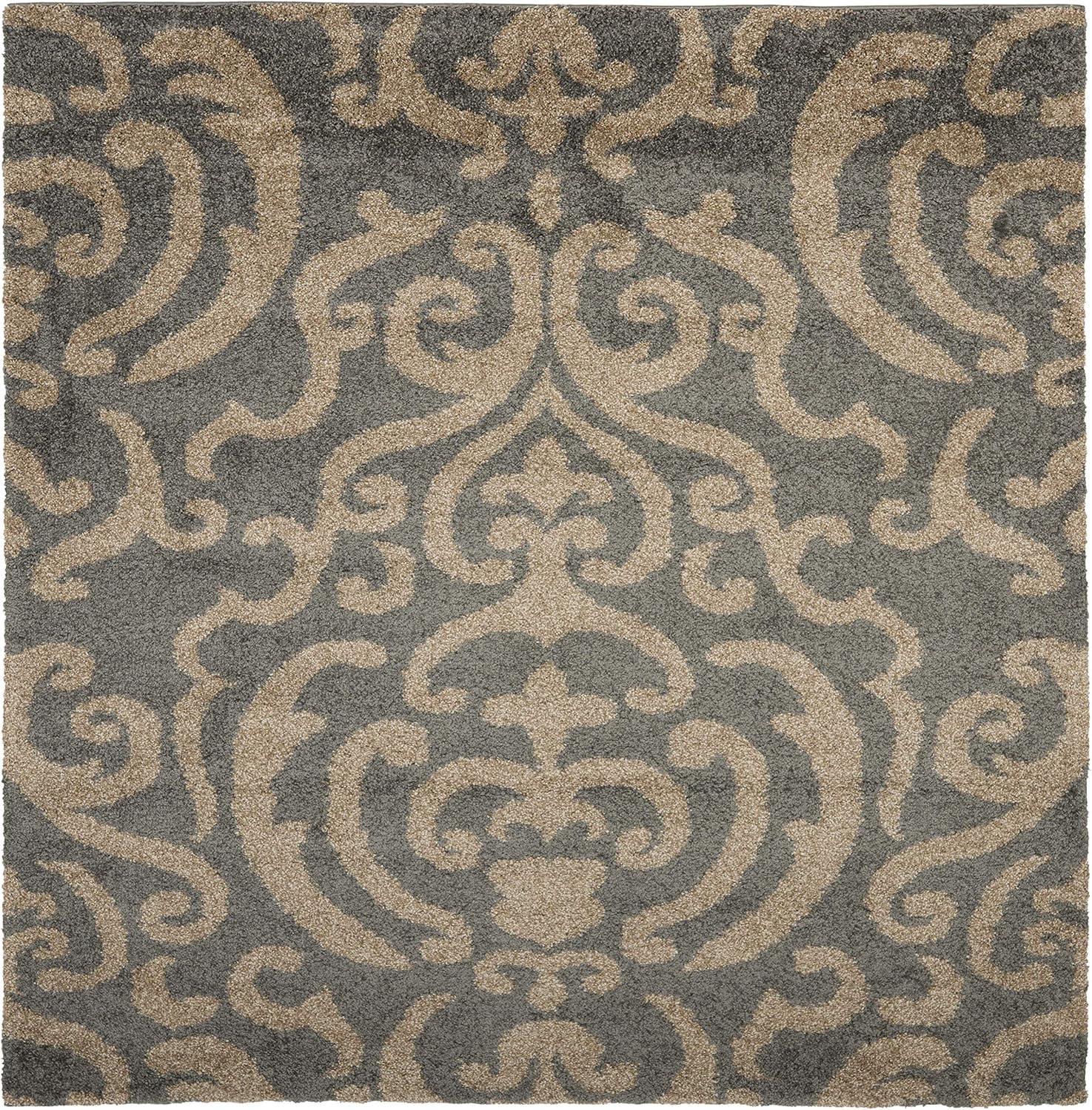 image:imageSAFAVIEH Florida Shag Collection Area Rug 53 x 76 Grey amp Beige Damask Design NonShedding amp Easy Care 12inch Thick Ideal for High Traffic Areas in Living Room Bedroom SG4628013GreyBeige