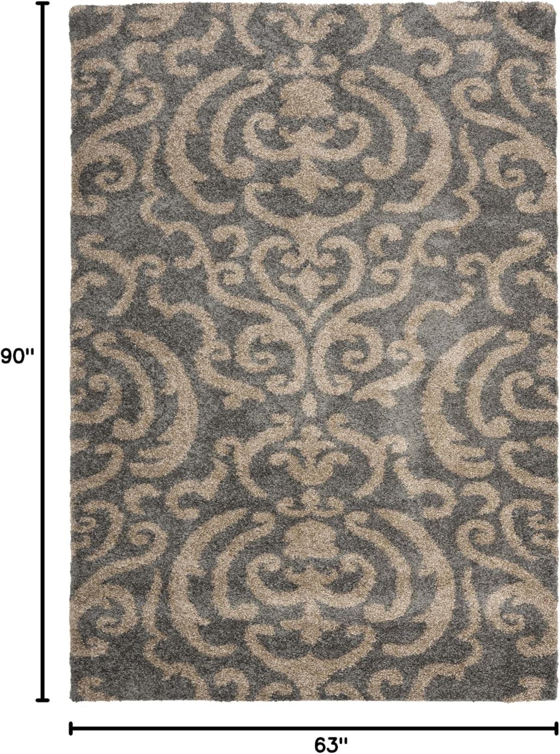 image:imageSAFAVIEH Florida Shag Collection Area Rug 53 x 76 Grey amp Beige Damask Design NonShedding amp Easy Care 12inch Thick Ideal for High Traffic Areas in Living Room Bedroom SG4628013GreyBeige