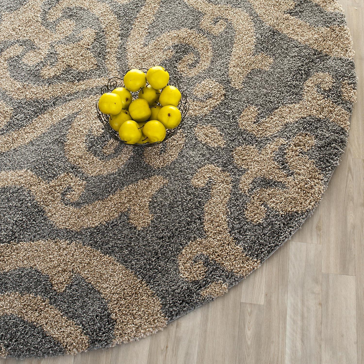 image:imageSAFAVIEH Florida Shag Collection Area Rug 53 x 76 Grey amp Beige Damask Design NonShedding amp Easy Care 12inch Thick Ideal for High Traffic Areas in Living Room Bedroom SG4628013GreyBeige