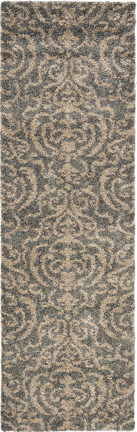 image:imageSAFAVIEH Florida Shag Collection Area Rug 53 x 76 Grey amp Beige Damask Design NonShedding amp Easy Care 12inch Thick Ideal for High Traffic Areas in Living Room Bedroom SG4628013GreyBeige