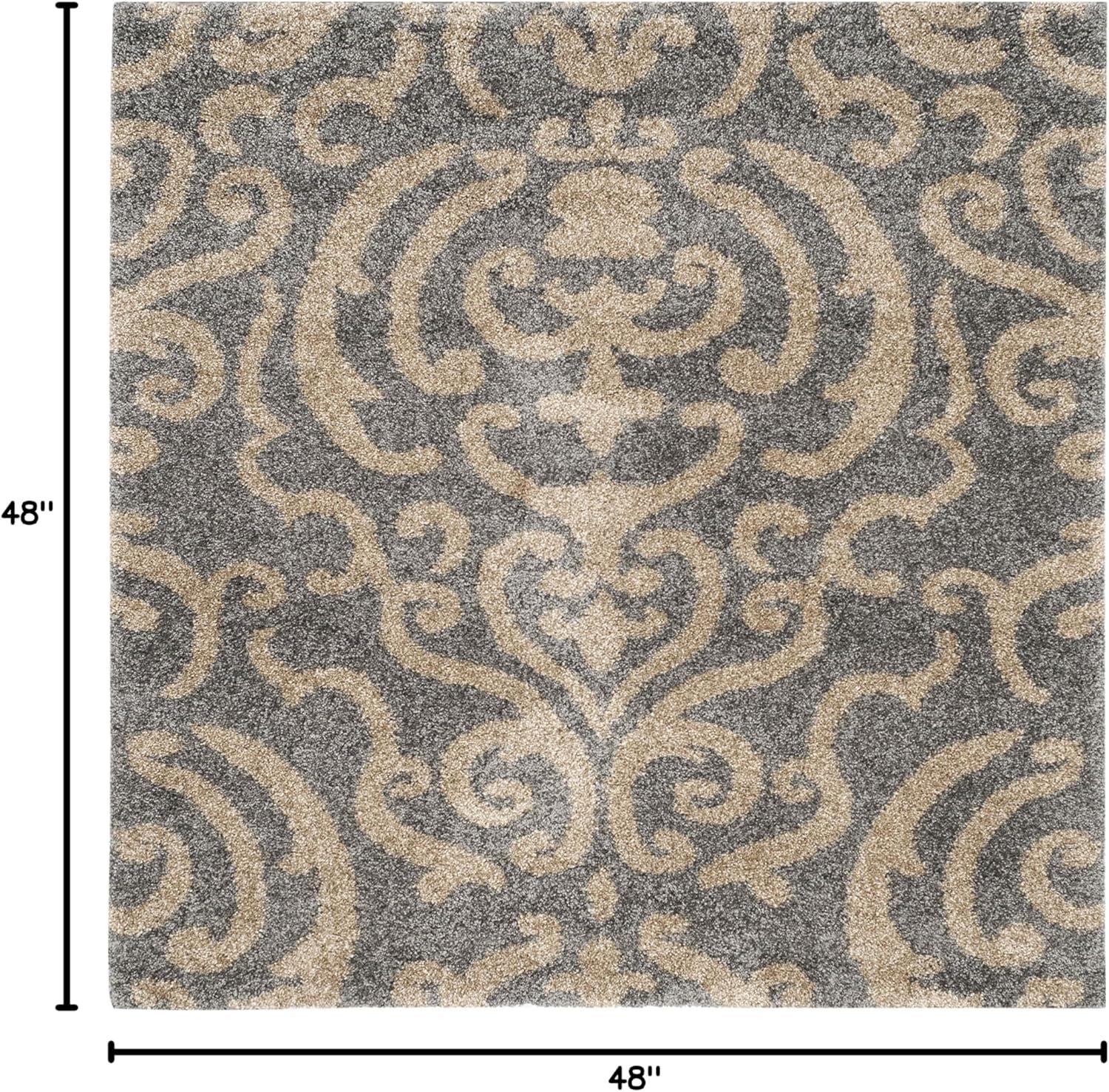 image:imageSAFAVIEH Florida Shag Collection Area Rug 53 x 76 Grey amp Beige Damask Design NonShedding amp Easy Care 12inch Thick Ideal for High Traffic Areas in Living Room Bedroom SG4628013GreyBeige