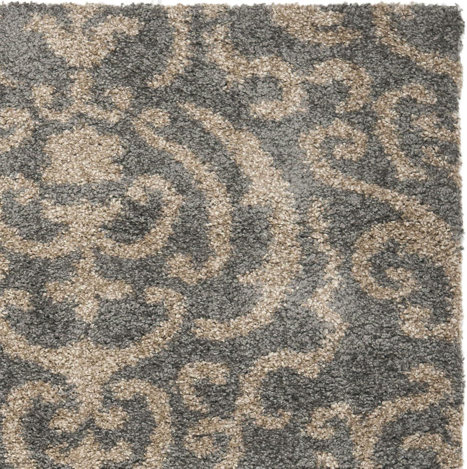 image:imageSAFAVIEH Florida Shag Collection Area Rug 53 x 76 Grey amp Beige Damask Design NonShedding amp Easy Care 12inch Thick Ideal for High Traffic Areas in Living Room Bedroom SG4628013GreyBeige