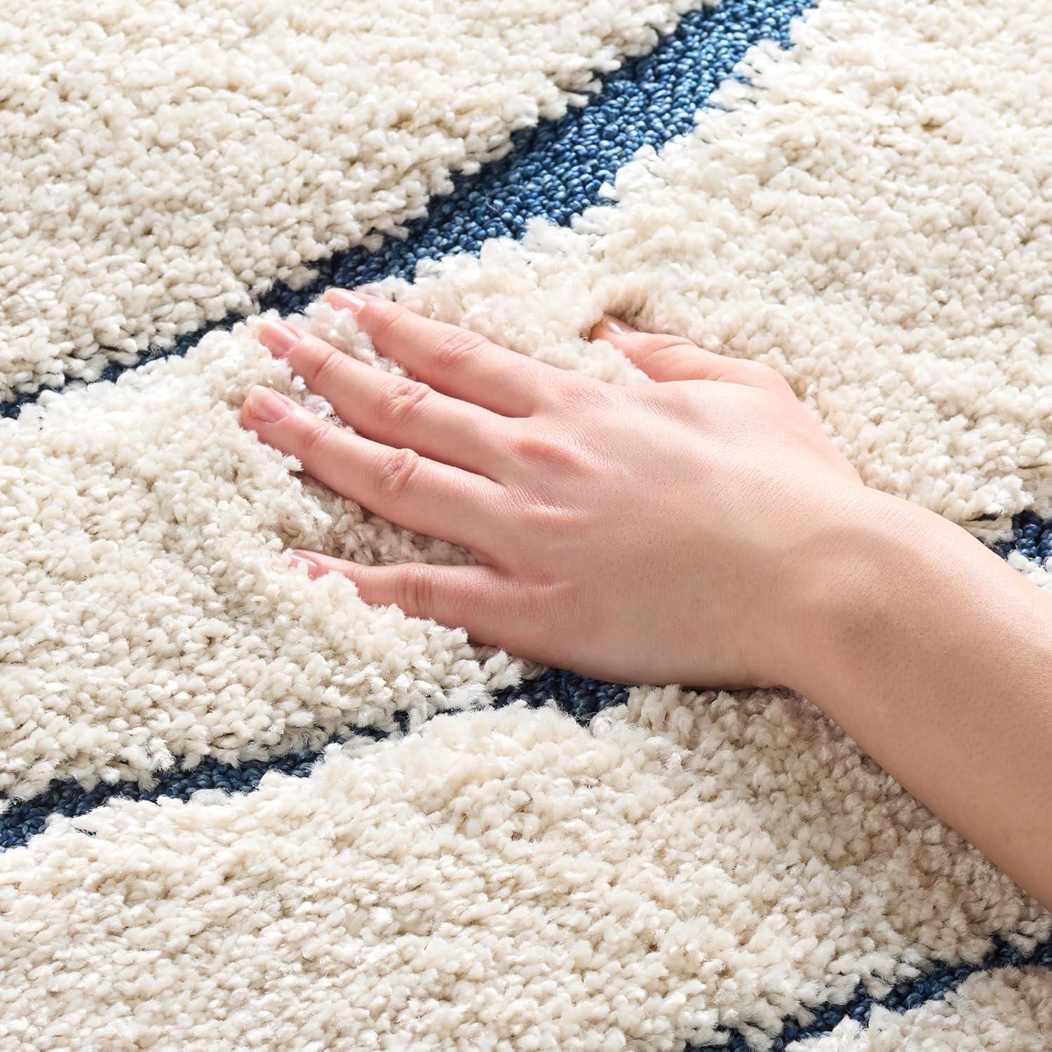 image:imageSAFAVIEH Florida Shag Collection Area Rug 86 x 12 Dark Blue amp Cream NonShedding amp Easy Care 12inch Thick Ideal for High Traffic Areas in Living Room Bedroom SG4726511CreamBlue
