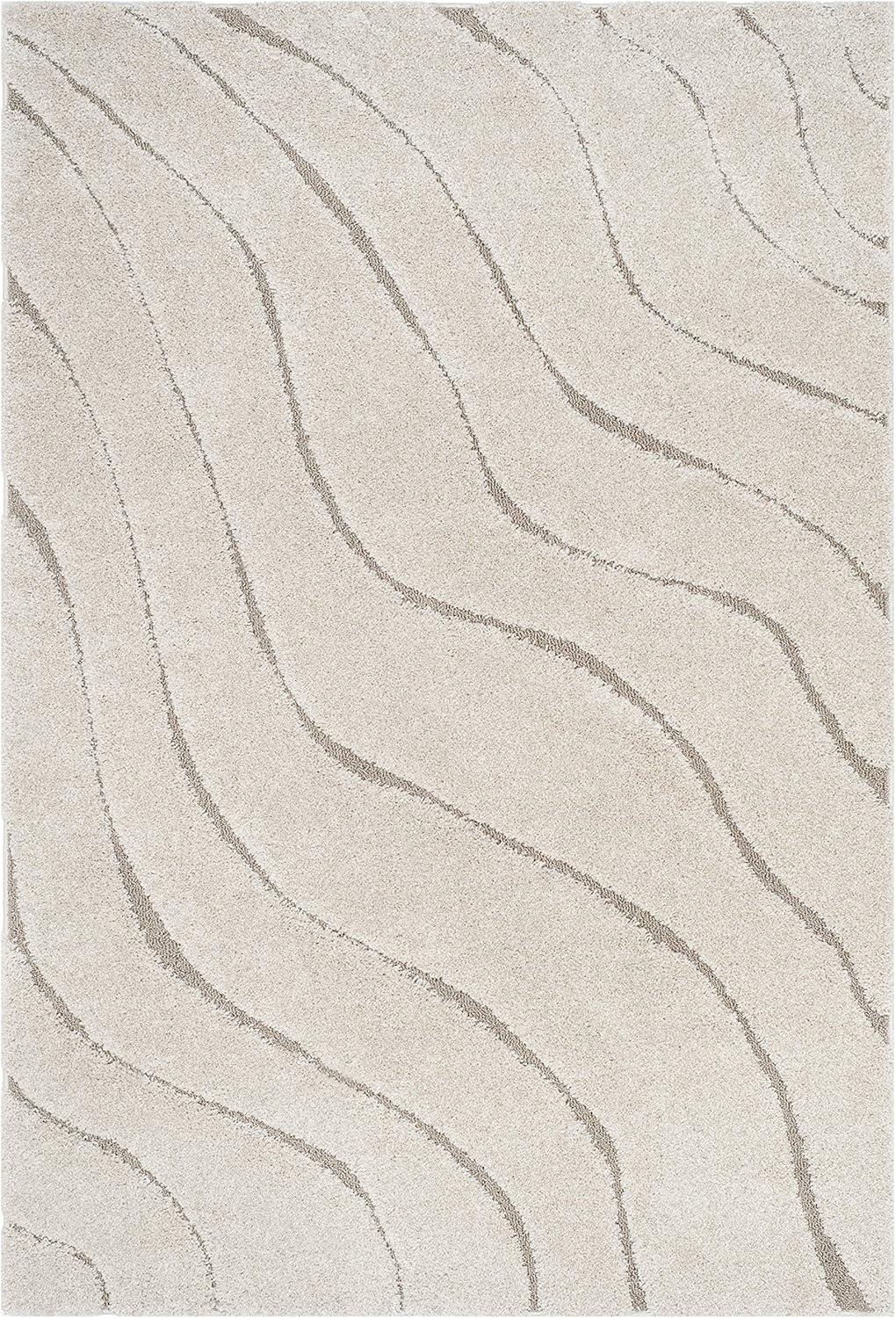 image:imageSAFAVIEH Florida Shag Collection Area Rug 86 x 12 Dark Blue amp Cream NonShedding amp Easy Care 12inch Thick Ideal for High Traffic Areas in Living Room Bedroom SG4726511CreamBeige