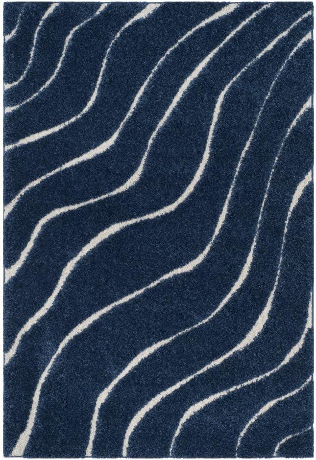 image:imageSAFAVIEH Florida Shag Collection Area Rug 86 x 12 Dark Blue amp Cream NonShedding amp Easy Care 12inch Thick Ideal for High Traffic Areas in Living Room Bedroom SG4726511Dark BlueCream