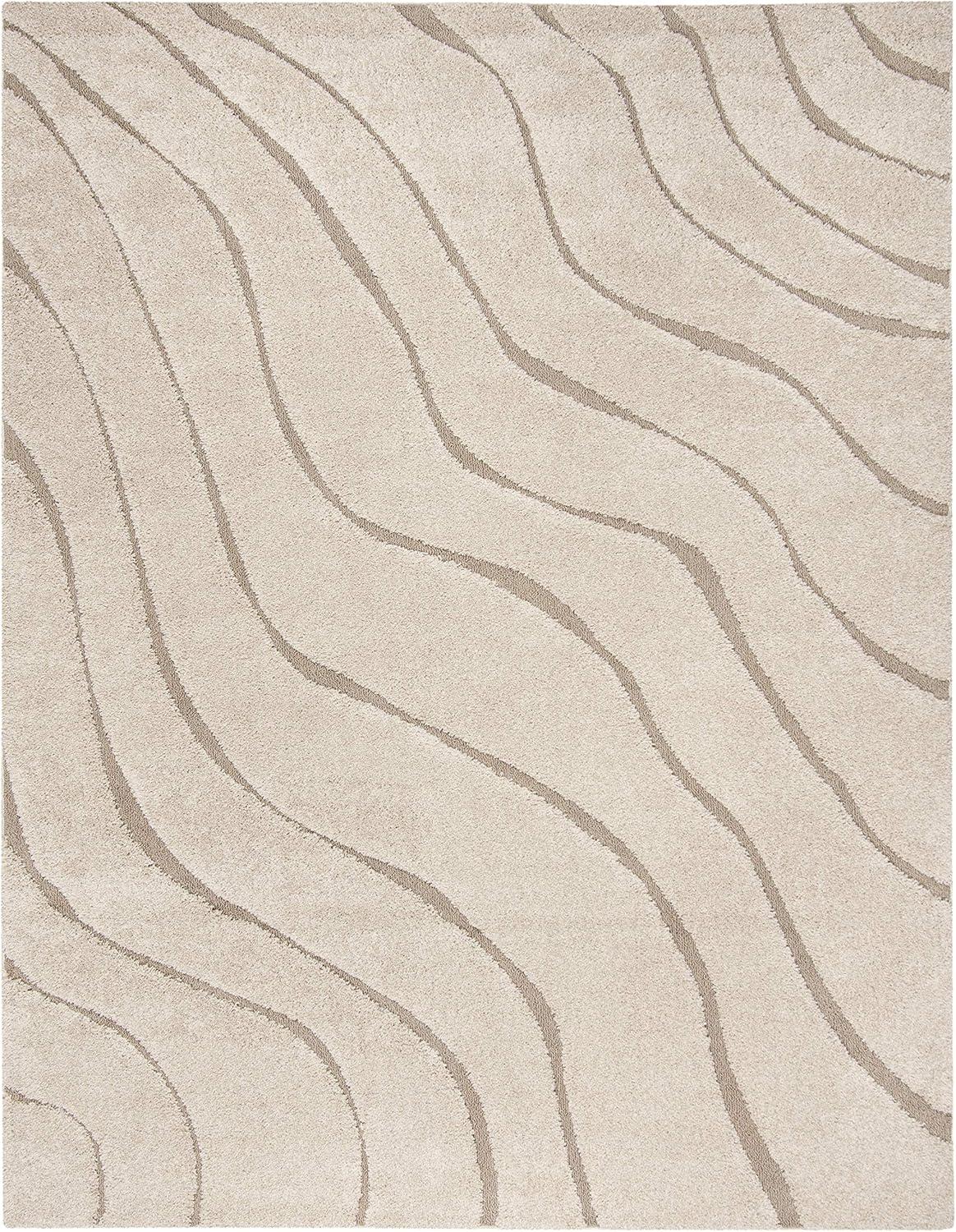 image:imageSAFAVIEH Florida Shag Collection Area Rug 86 x 12 Dark Blue amp Cream NonShedding amp Easy Care 12inch Thick Ideal for High Traffic Areas in Living Room Bedroom SG4726511CreamBeige
