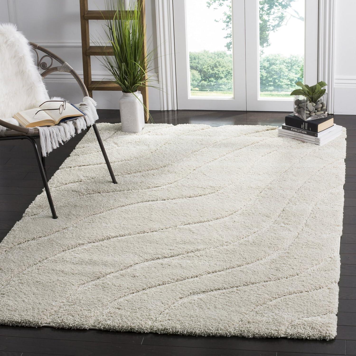 image:imageSAFAVIEH Florida Shag Collection Area Rug 86 x 12 Dark Blue amp Cream NonShedding amp Easy Care 12inch Thick Ideal for High Traffic Areas in Living Room Bedroom SG4726511Creme