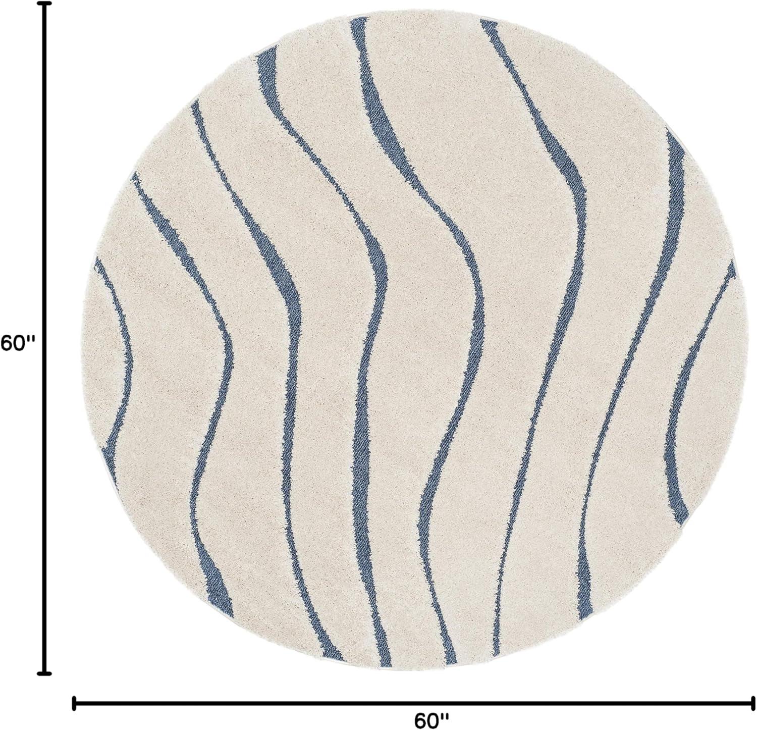 image:imageSAFAVIEH Florida Shag Collection Area Rug 86 x 12 Dark Blue amp Cream NonShedding amp Easy Care 12inch Thick Ideal for High Traffic Areas in Living Room Bedroom SG4726511CreamBlue