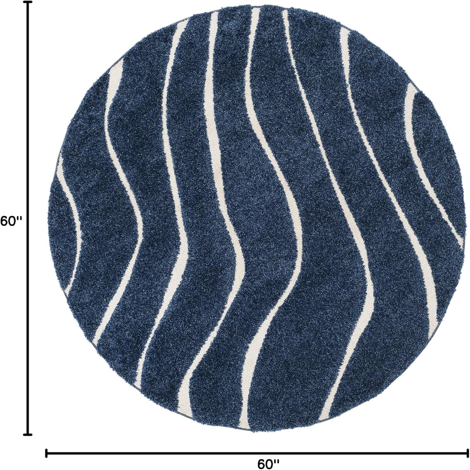 image:imageSAFAVIEH Florida Shag Collection Area Rug 86 x 12 Dark Blue amp Cream NonShedding amp Easy Care 12inch Thick Ideal for High Traffic Areas in Living Room Bedroom SG4726511Dark BlueCream