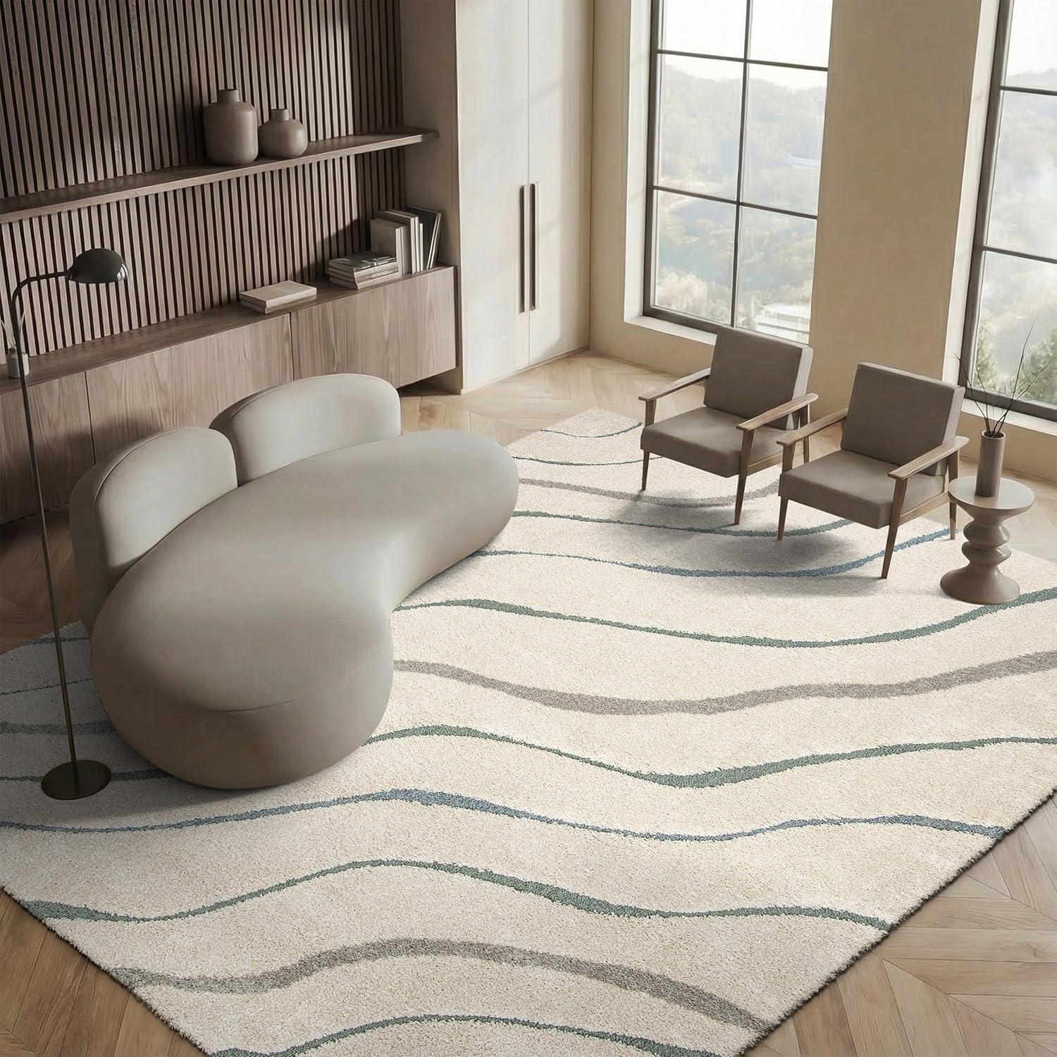 image:imageSAFAVIEH Florida Shag Collection Area Rug 86 x 12 Dark Blue amp Cream NonShedding amp Easy Care 12inch Thick Ideal for High Traffic Areas in Living Room Bedroom SG4726511CreamLight Blue