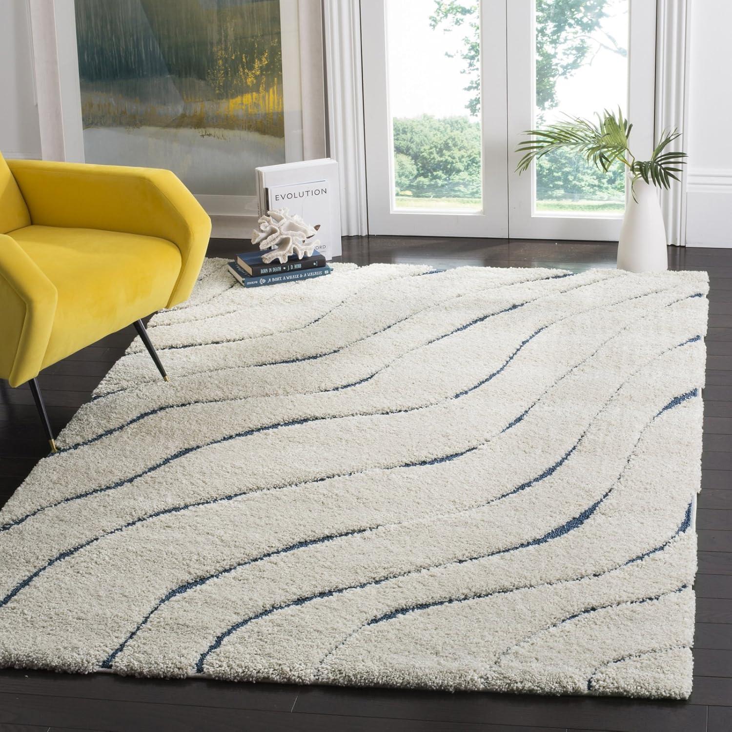 image:imageSAFAVIEH Florida Shag Collection Area Rug 86 x 12 Dark Blue amp Cream NonShedding amp Easy Care 12inch Thick Ideal for High Traffic Areas in Living Room Bedroom SG4726511Dark BlueCream