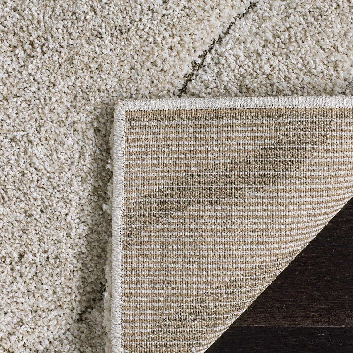 image:imageSAFAVIEH Florida Shag Collection Area Rug 86 x 12 Dark Blue amp Cream NonShedding amp Easy Care 12inch Thick Ideal for High Traffic Areas in Living Room Bedroom SG4726511CreamBeige