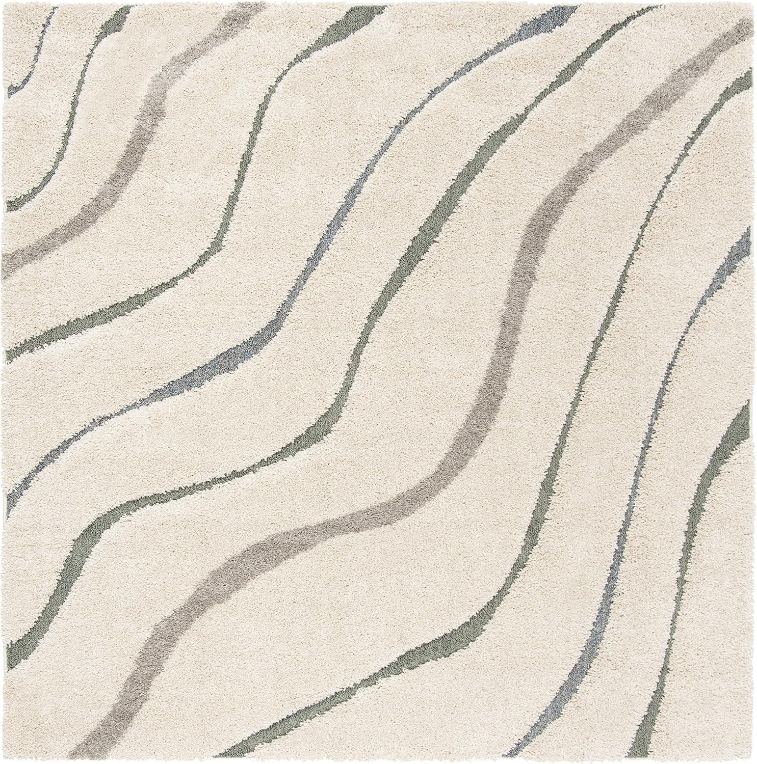 image:imageSAFAVIEH Florida Shag Collection Area Rug 86 x 12 Dark Blue amp Cream NonShedding amp Easy Care 12inch Thick Ideal for High Traffic Areas in Living Room Bedroom SG4726511CreamLight Blue