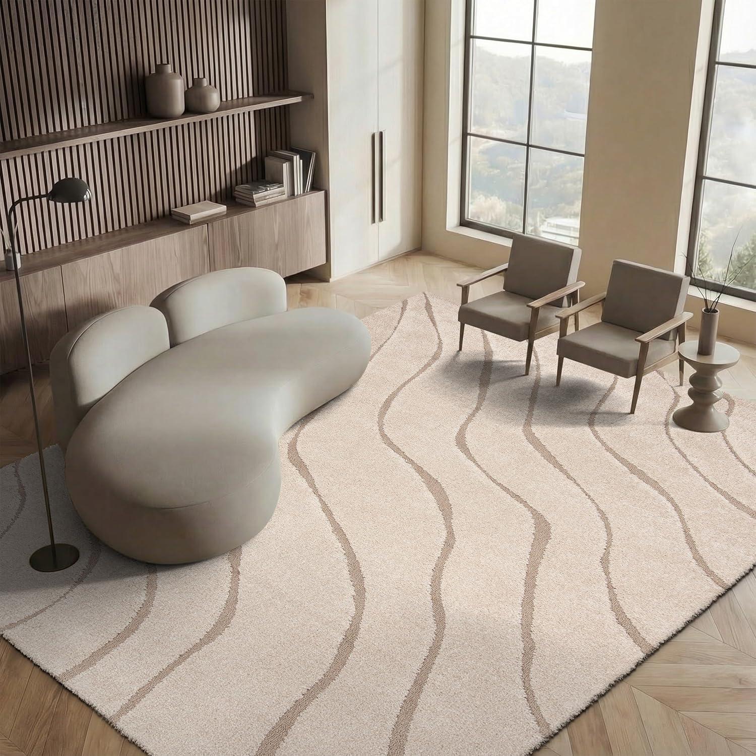 image:imageSAFAVIEH Florida Shag Collection Area Rug 86 x 12 Dark Blue amp Cream NonShedding amp Easy Care 12inch Thick Ideal for High Traffic Areas in Living Room Bedroom SG4726511CreamBeige