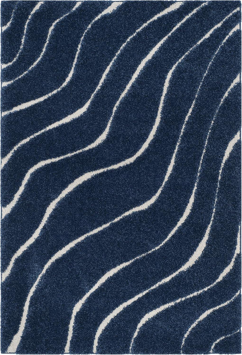 image:imageSAFAVIEH Florida Shag Collection Area Rug 86 x 12 Dark Blue amp Cream NonShedding amp Easy Care 12inch Thick Ideal for High Traffic Areas in Living Room Bedroom SG4726511Dark BlueCream
