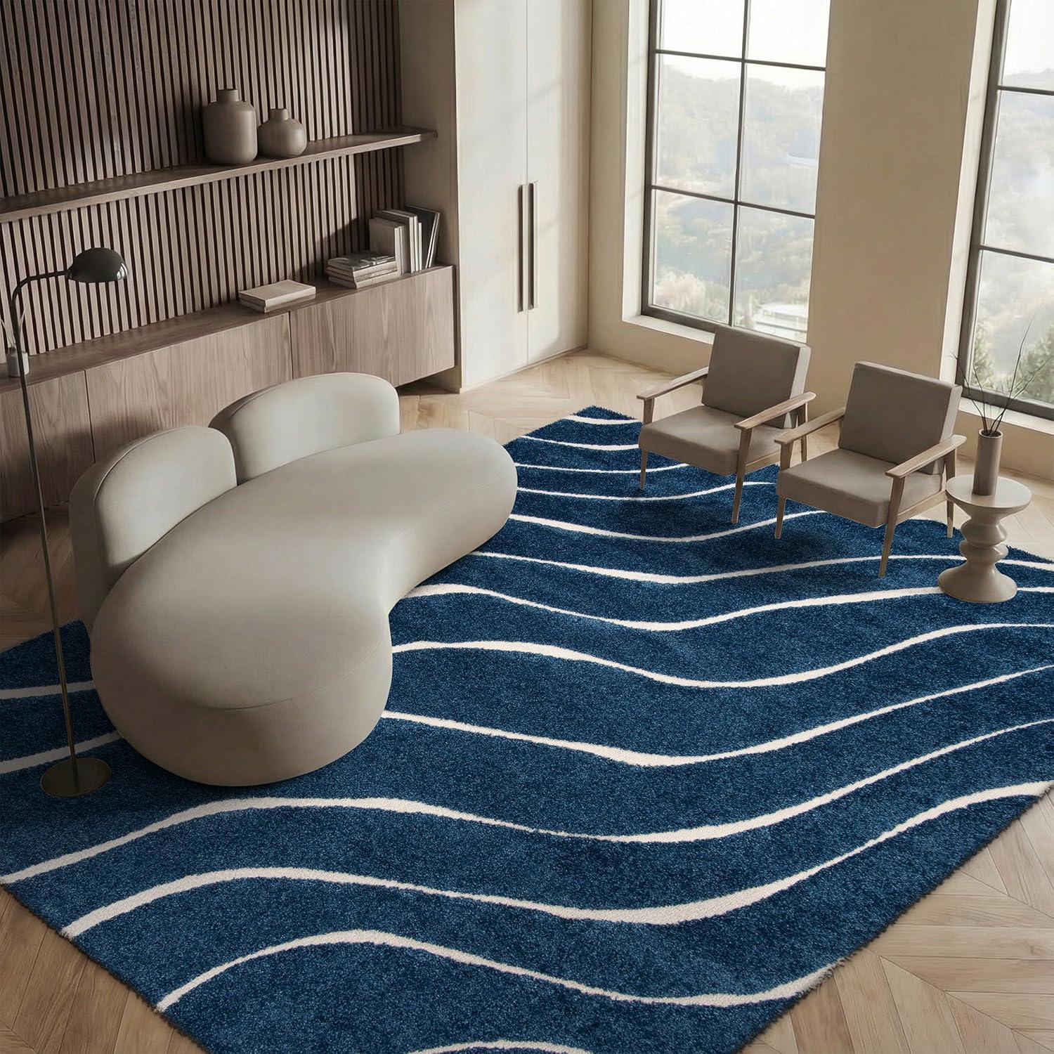 image:imageSAFAVIEH Florida Shag Collection Area Rug 86 x 12 Dark Blue amp Cream NonShedding amp Easy Care 12inch Thick Ideal for High Traffic Areas in Living Room Bedroom SG4726511Dark BlueCream