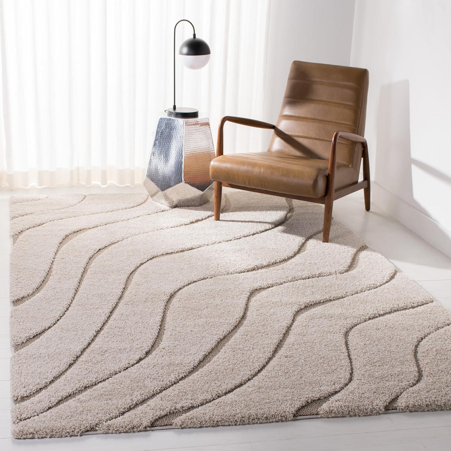 image:imageSAFAVIEH Florida Shag Collection Area Rug 86 x 12 Dark Blue amp Cream NonShedding amp Easy Care 12inch Thick Ideal for High Traffic Areas in Living Room Bedroom SG4726511CreamBeige