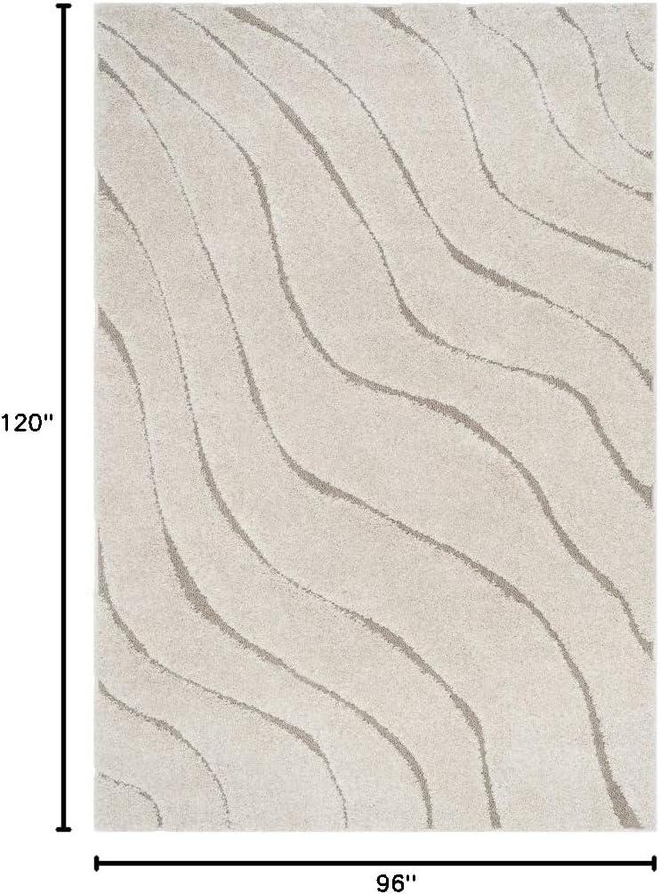 image:imageSAFAVIEH Florida Shag Collection Area Rug 86 x 12 Dark Blue amp Cream NonShedding amp Easy Care 12inch Thick Ideal for High Traffic Areas in Living Room Bedroom SG4726511CreamBeige