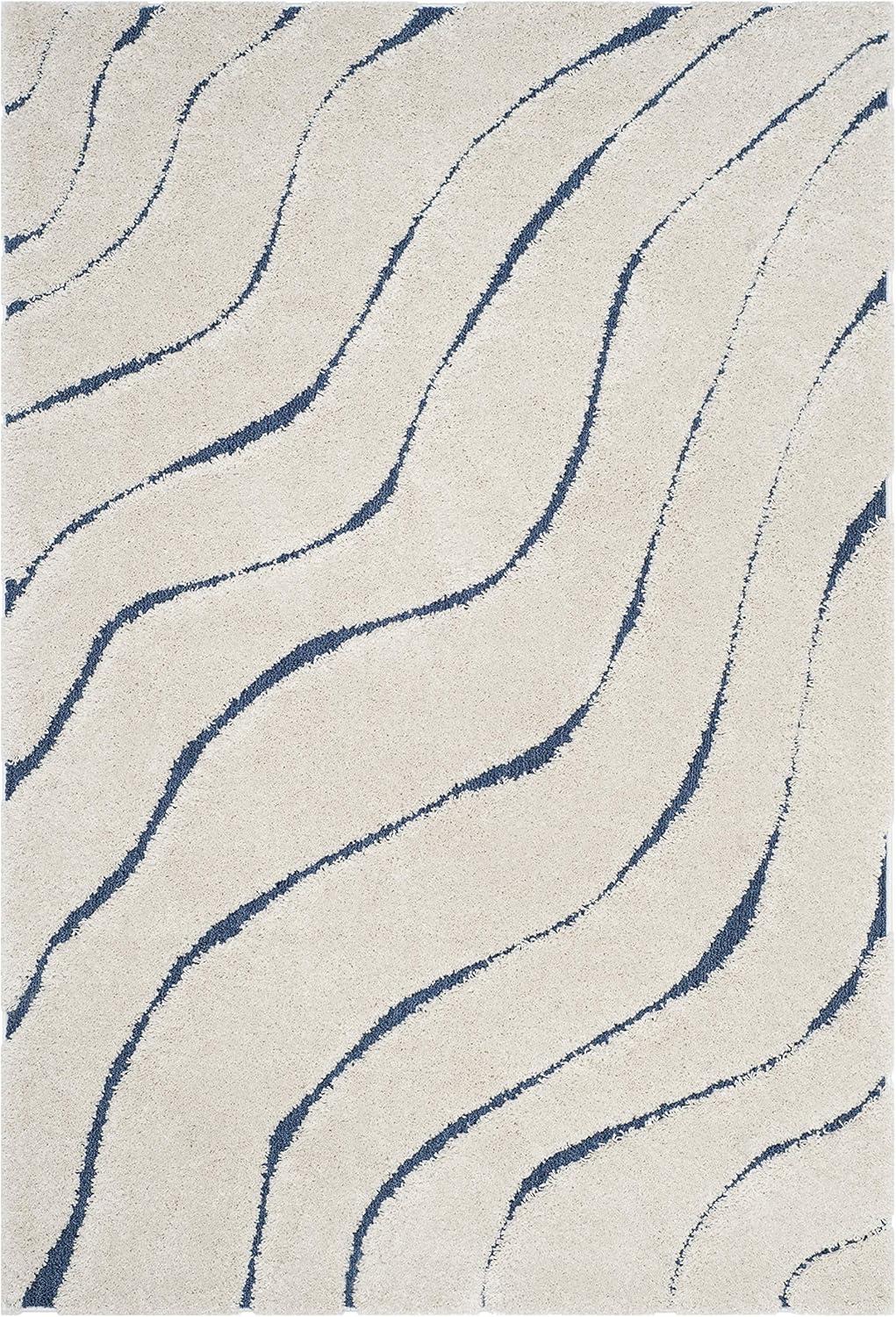 image:imageSAFAVIEH Florida Shag Collection Area Rug 86 x 12 Dark Blue amp Cream NonShedding amp Easy Care 12inch Thick Ideal for High Traffic Areas in Living Room Bedroom SG4726511CreamBlue