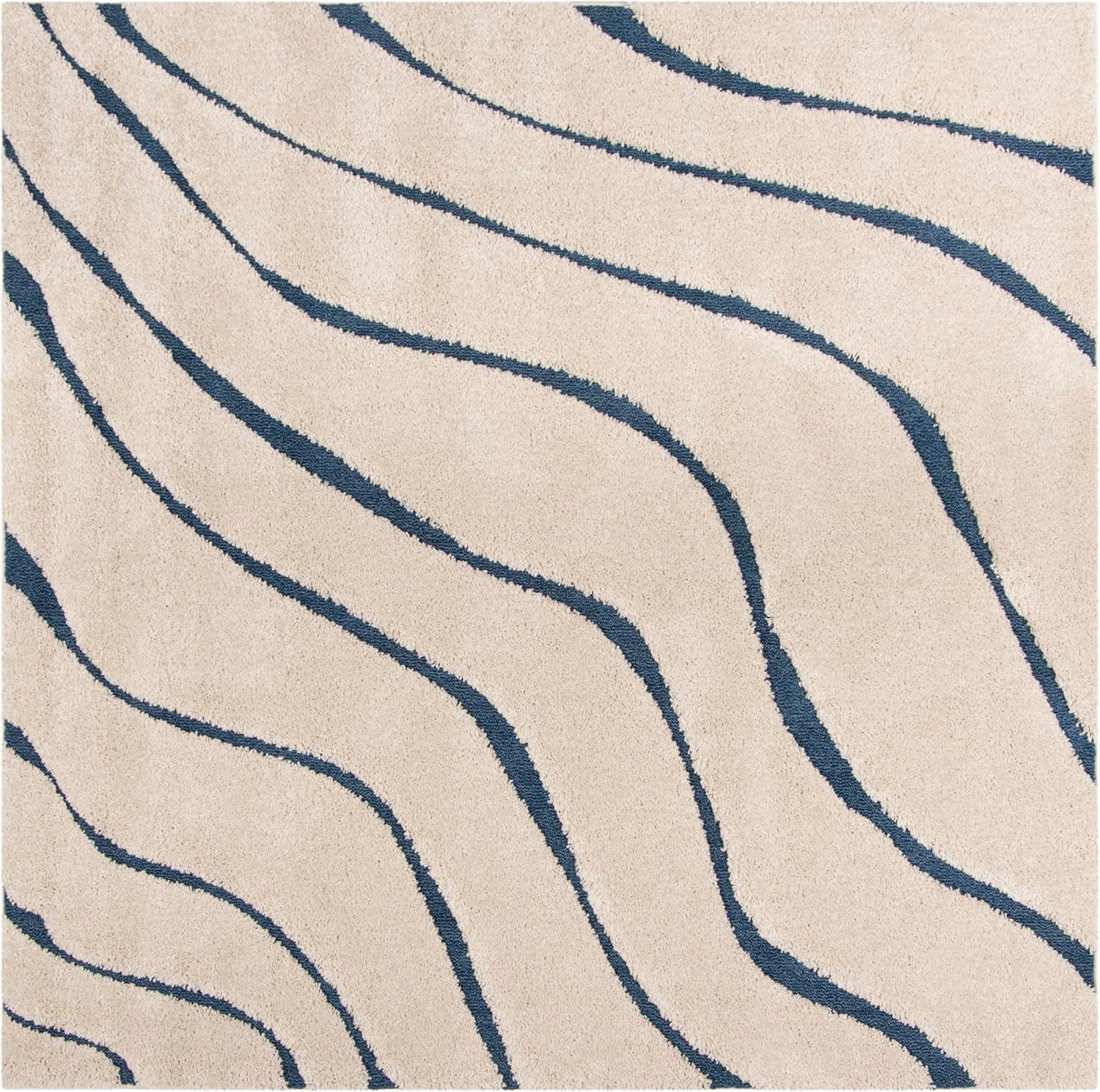 image:imageSAFAVIEH Florida Shag Collection Area Rug 86 x 12 Dark Blue amp Cream NonShedding amp Easy Care 12inch Thick Ideal for High Traffic Areas in Living Room Bedroom SG4726511CreamBlue