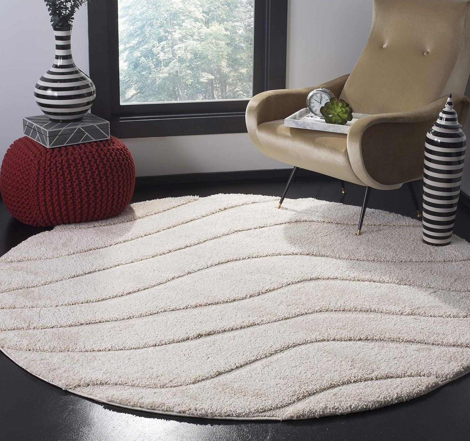 image:imageSAFAVIEH Florida Shag Collection Area Rug 86 x 12 Dark Blue amp Cream NonShedding amp Easy Care 12inch Thick Ideal for High Traffic Areas in Living Room Bedroom SG4726511Creme