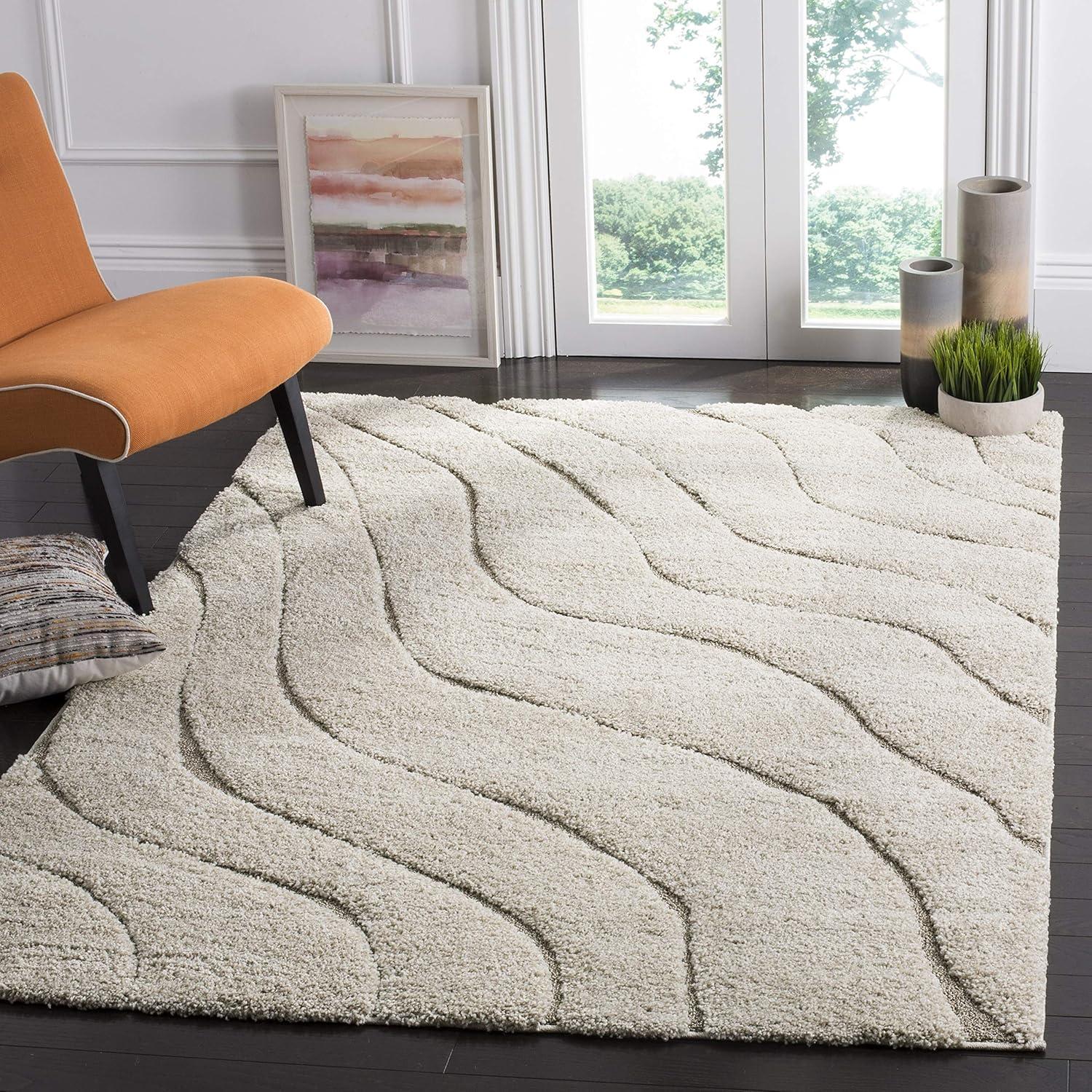 image:imageSAFAVIEH Florida Shag Collection Area Rug 86 x 12 Dark Blue amp Cream NonShedding amp Easy Care 12inch Thick Ideal for High Traffic Areas in Living Room Bedroom SG4726511CreamBeige